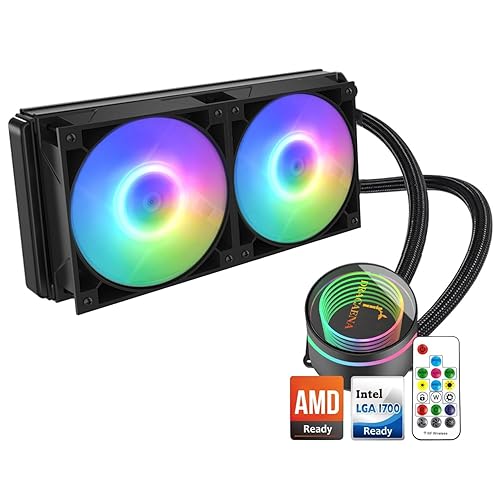Dracaena 240mm AIO CPU Cooler, 240mm Radiator, 2x120mm ARGB PWM Fans,Color Change Remote,Leakproof Technology,High Flow Pump,ARGB Liquid Cooling