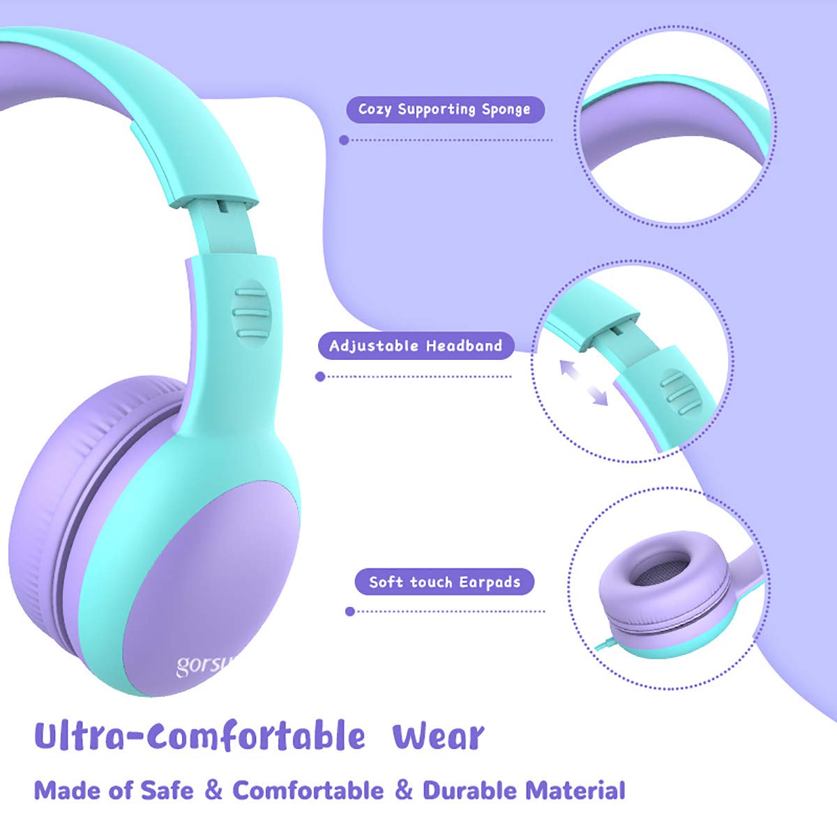 gorsun Kids Headphones with Limited Volume, Cat Ear Toddler Headphones, Wired Headphone Over Ear for Boys and Girls,Stereo Sound Foldable 3.5mm