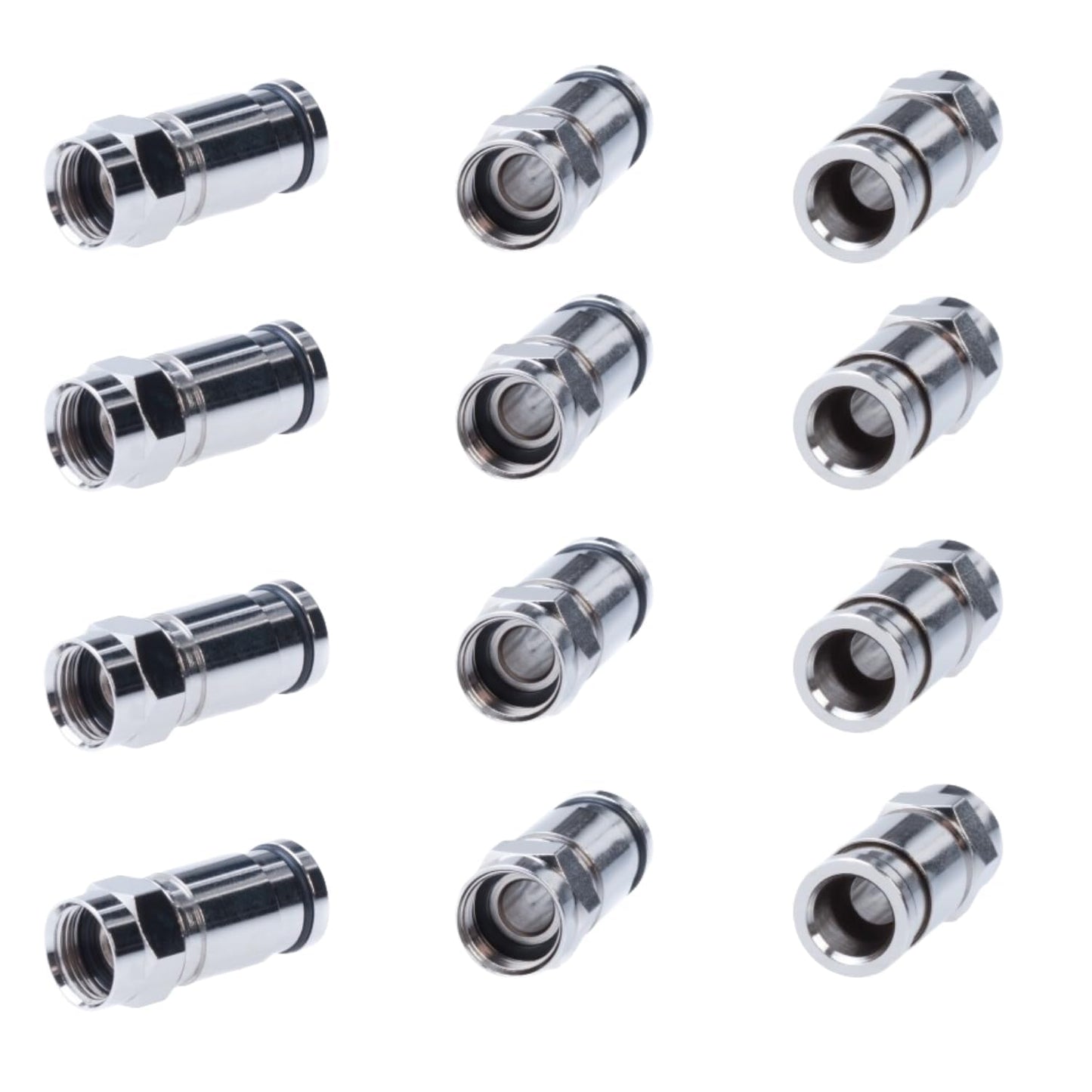 SATMAXIMUM RG6 F Type Compression Connector, All-Metal Coaxial Fitting Plug for Satellite & Cable TV - Compatible with Standard Compression Tools, 0.3