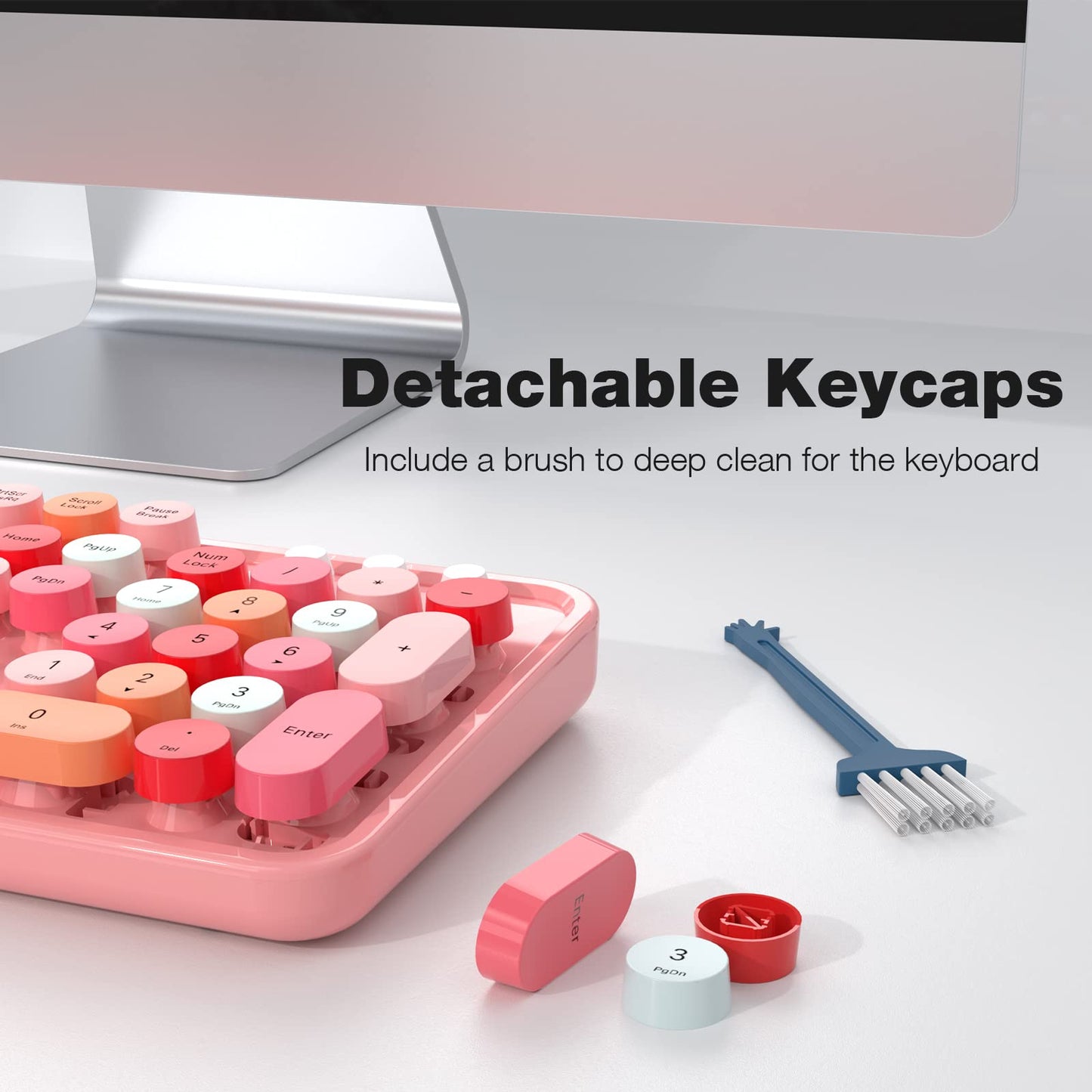 MOFII Wireless Keyboard and Mouse Combo, Pink Wireless Keyboard, 2.4GHz Retro Full Size with Number Pad & Cute Mouse for Computer PC Laptop Windows