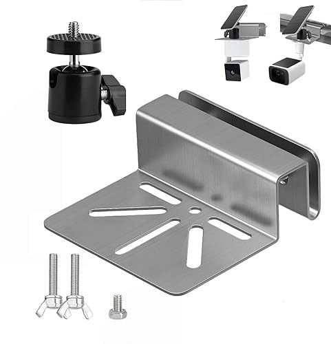 CTXSumTec Pan-Tilt Gutter Mount for Eufy Cameras/Arlo Solar Panels, 360° Adjustable Stainless Steel Bracket, No-Drill Install, Weatherproof, Fits Eufy