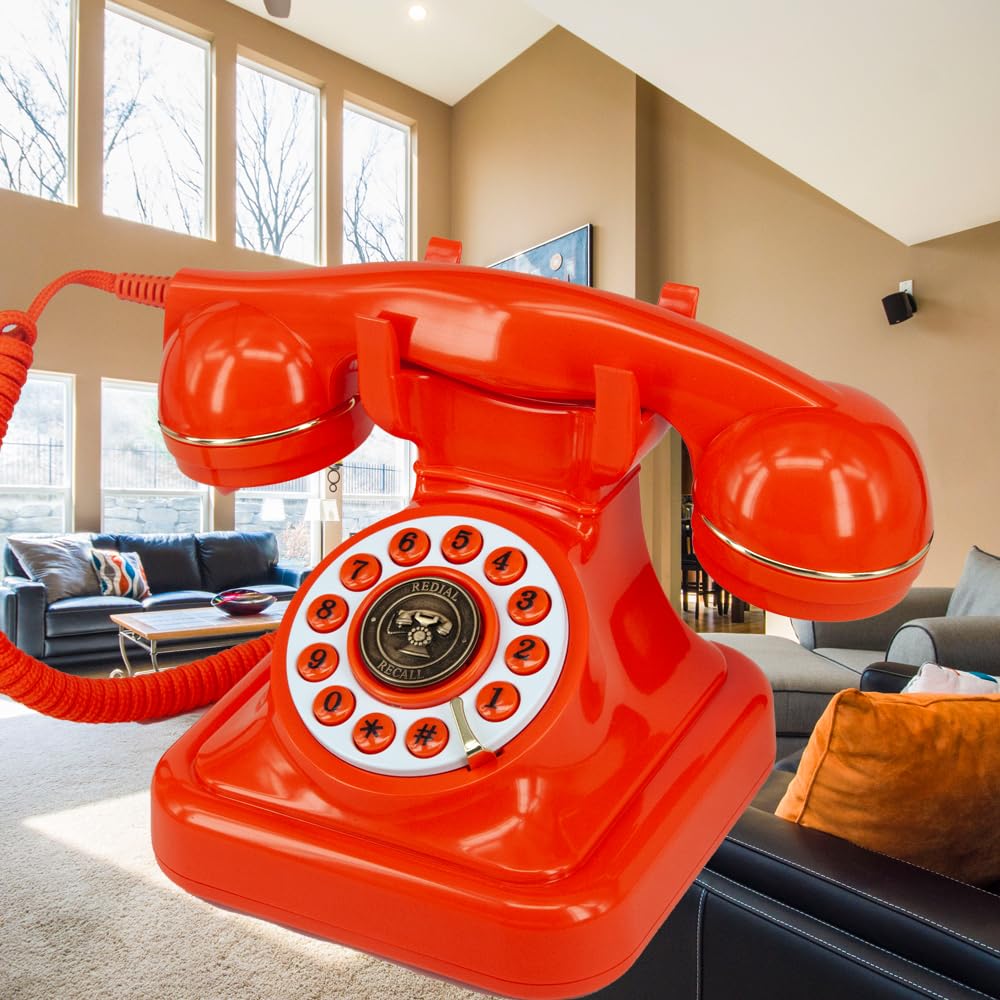 GHYTMTHOT Land Line Telephones for Home Old Fashioned Dial Button Phone, Used for Office Hotel and Home. (Orange)