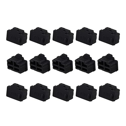 Futheda 15PCS Silicone Ethernet Hub Port RJ45 Anti Dust Cover Cap Protector Connector Plug Compatible with Computer TV Router Black