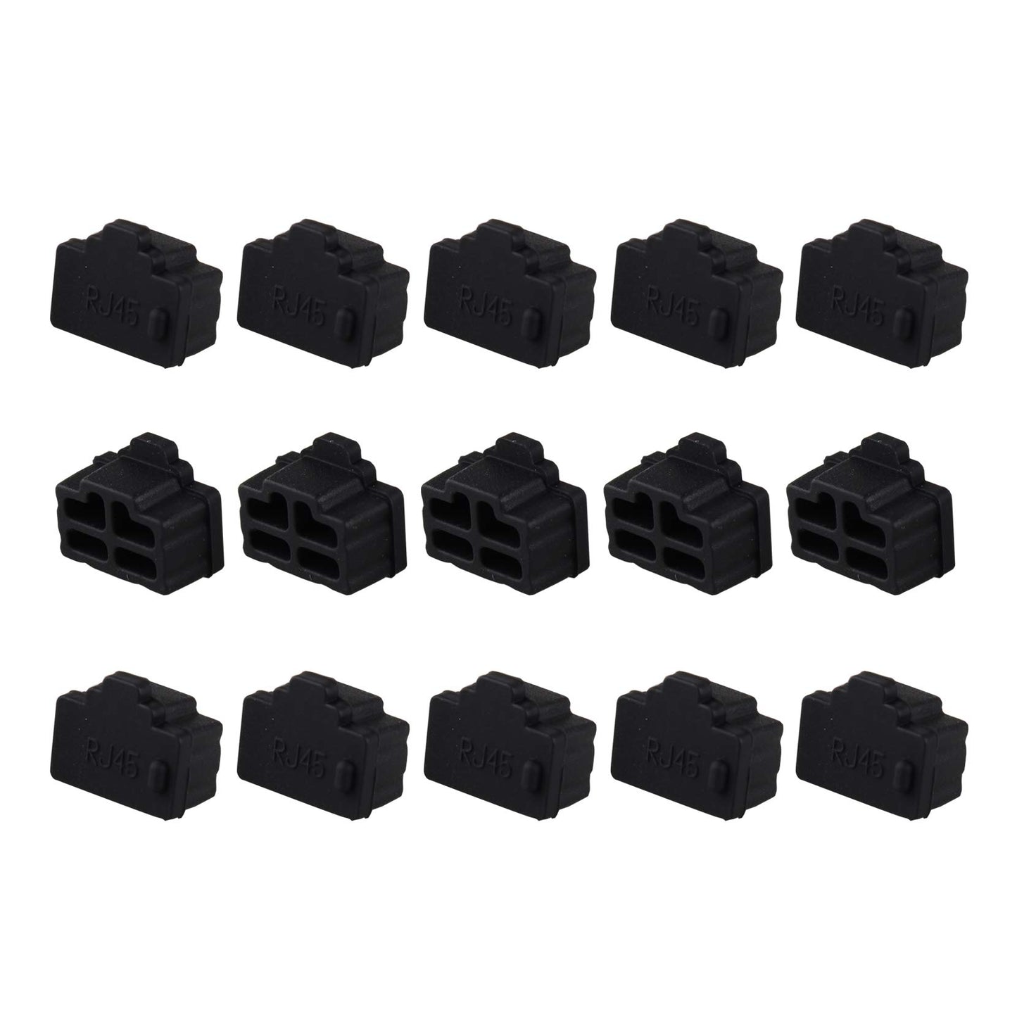 Futheda 15PCS Silicone Ethernet Hub Port RJ45 Anti Dust Cover Cap Protector Connector Plug Compatible with Computer TV Router Black