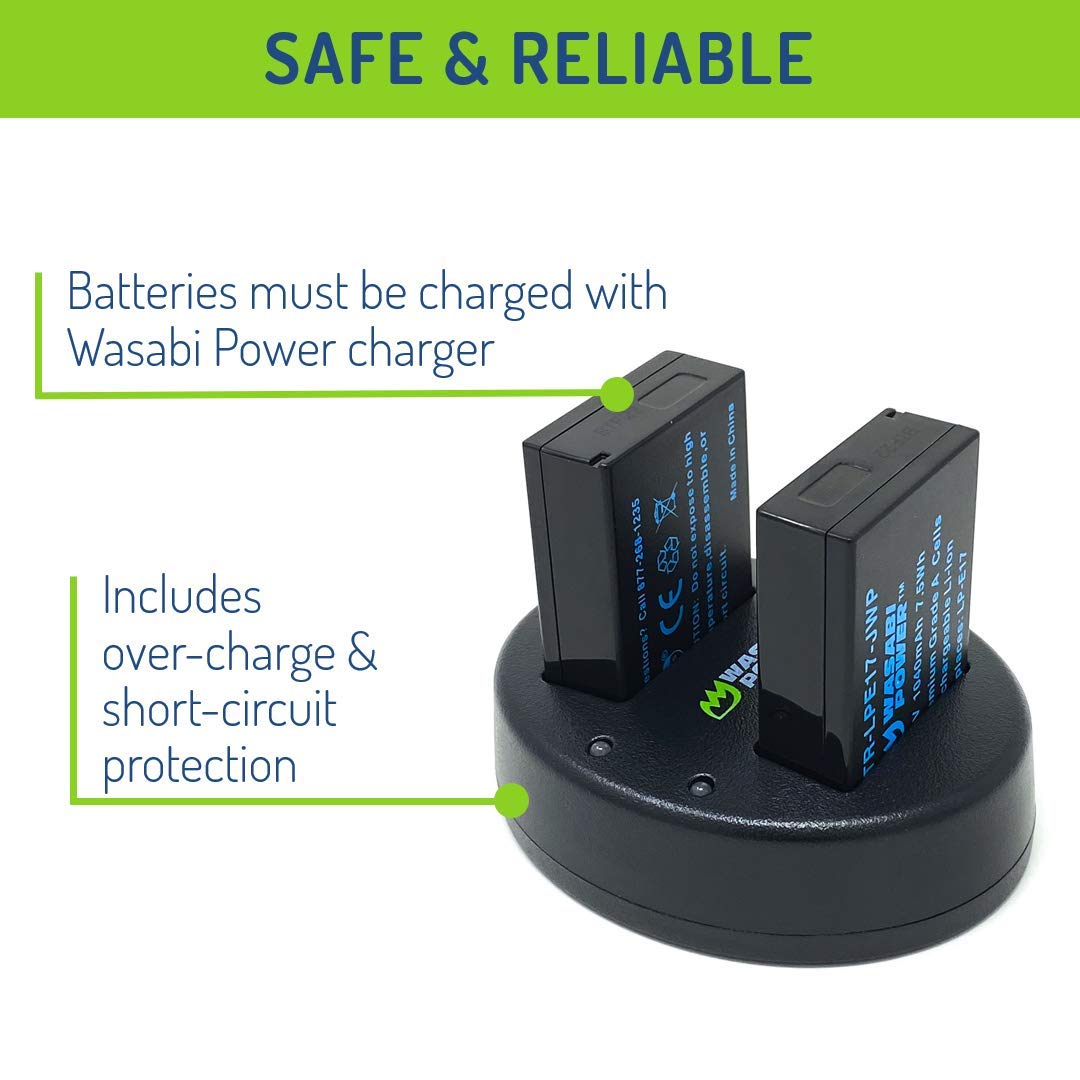 Wasabi Power LP-E17 Battery (2-Pack) and Dual USB Charger for Canon LP-E17 and Canon EOS R10, EOS RP, EOS M6 Mark II, M6, M5, M3, EOS Rebel T8i, T7i