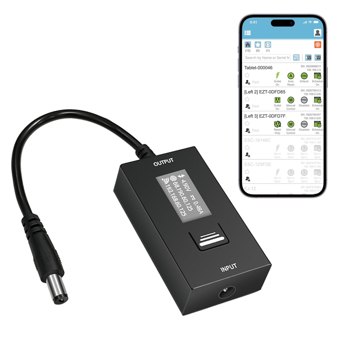 ezOutlet Automatic Router Rebooter Wi-Fi IP Enabled Remote DC Power Switch (DC5521 Plug), Integrated Power Metering, Manage via Free APP & Cloud