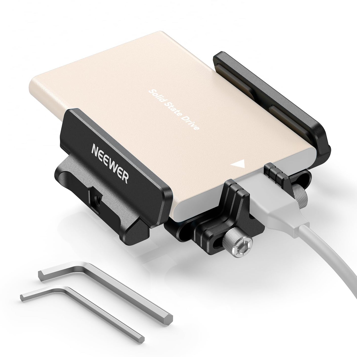 NEEWER Mount Bracket SSD Holder with Cold Shoe Cable Clamp, 1.6"-2.6" for Samsung T5 T7 SSD SanDisk Compatible with SmallRig Cage for BMPCC 4K 6K