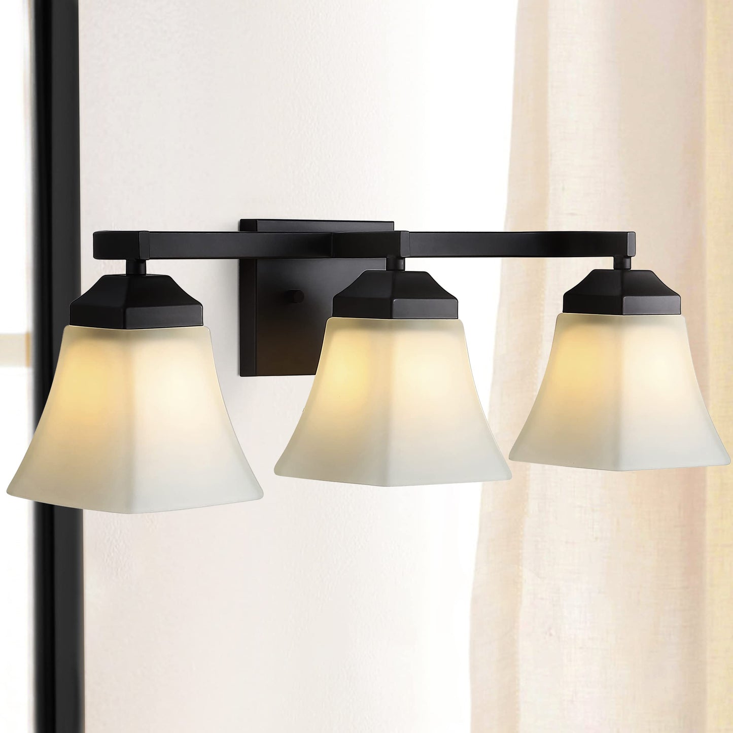 JONATHAN Y 24" Oil Rubbed Bronze Modern Cottage LED Vanity Light Wall Sconce, Farmhouse Wall Lamp for Bathroom Mirror Kitchen, White Glass Shade, LED