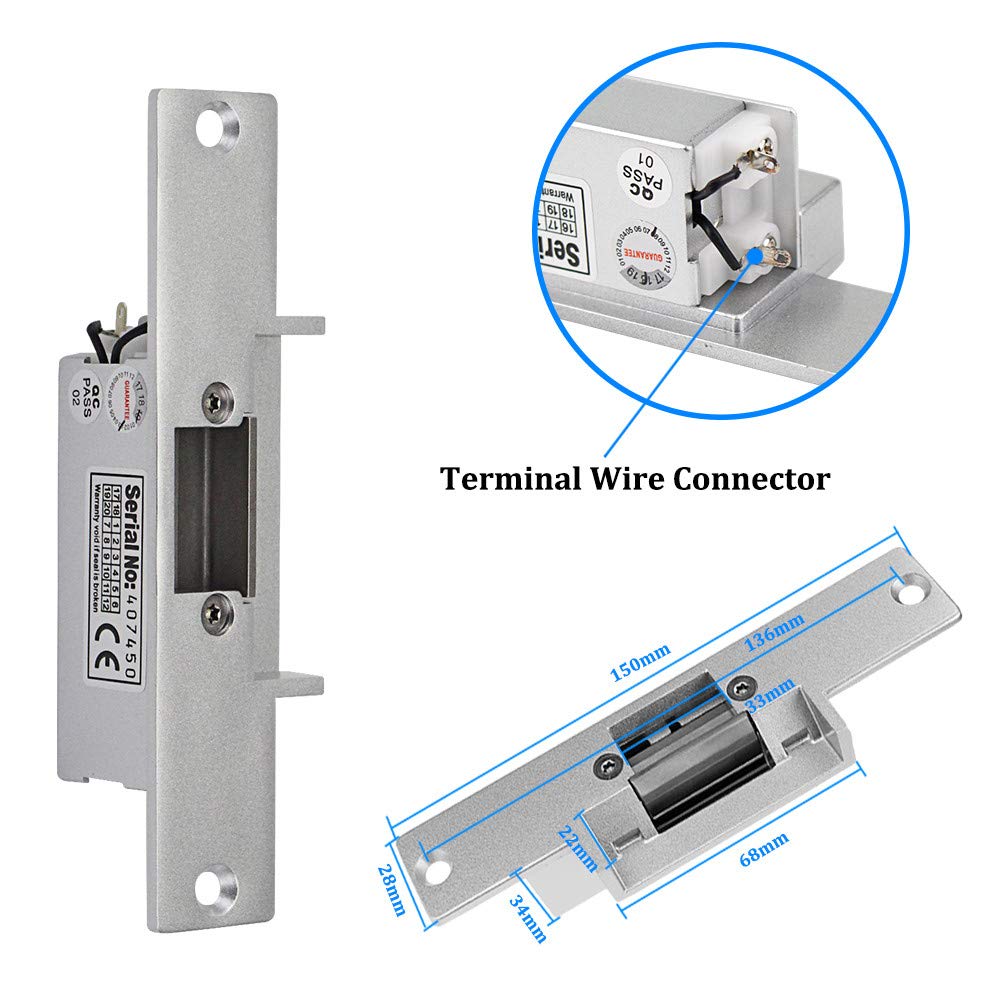 HFeng RFID Access Control System Kit Outdoor IP68 Waterproof Access Control Keypad + NC Fail Safe Electric Strike Locks + DC12V Power Supply + 10pcs