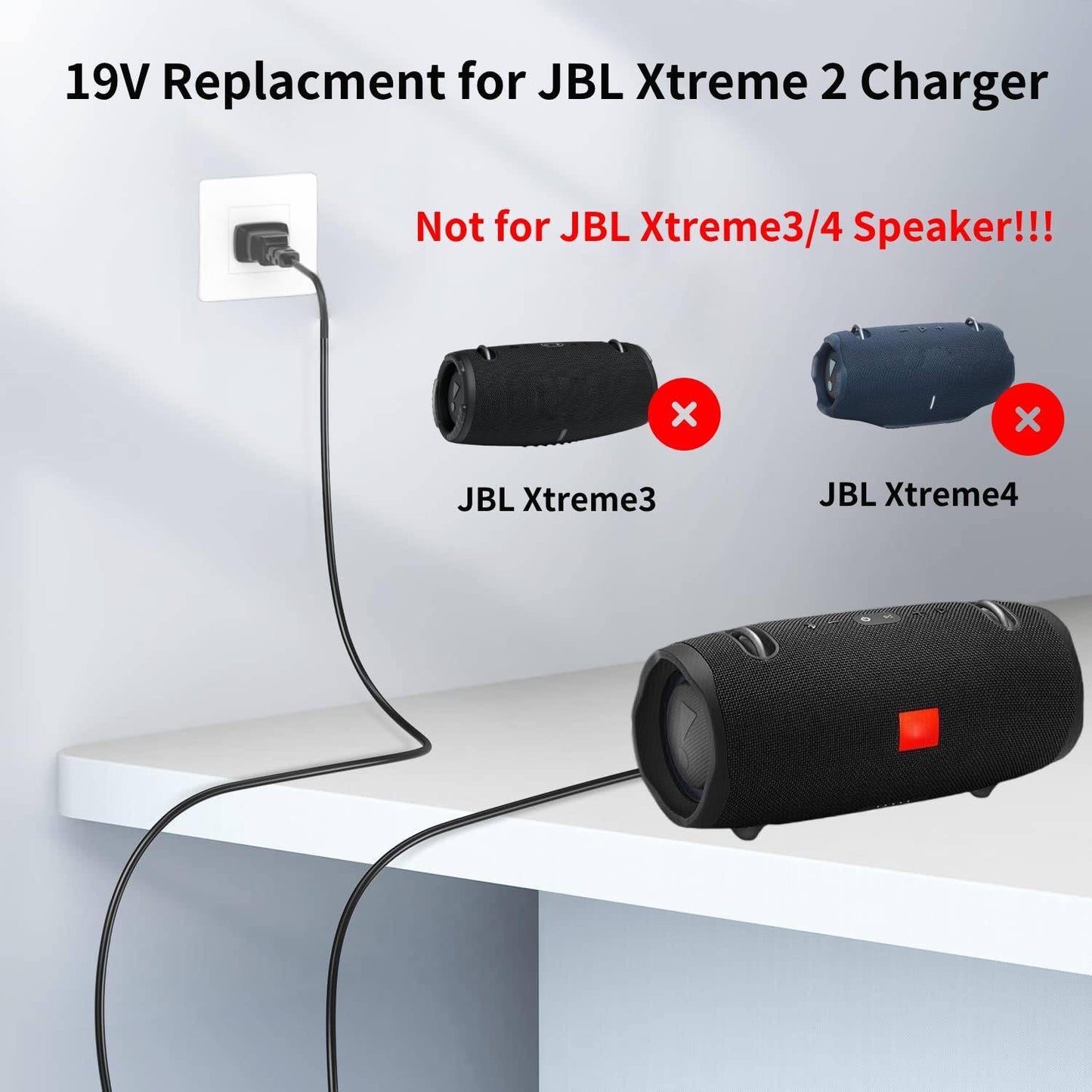 Replacment for JBL Extreme 2 Charger 19V AC DC Power Adapter Compatible with JBL Xtreme 2 / Extreme/Boombox, 6.6Ft Power Supply