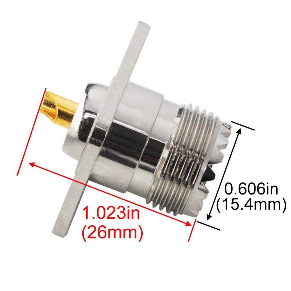 Boobrie UHF Female SO239 4-Hole Panel Chassis Mount Flange Panel Mount Adapter Solder Cup RF Coaxial Coax Connector Adapter for PL259 Male Plug Pack