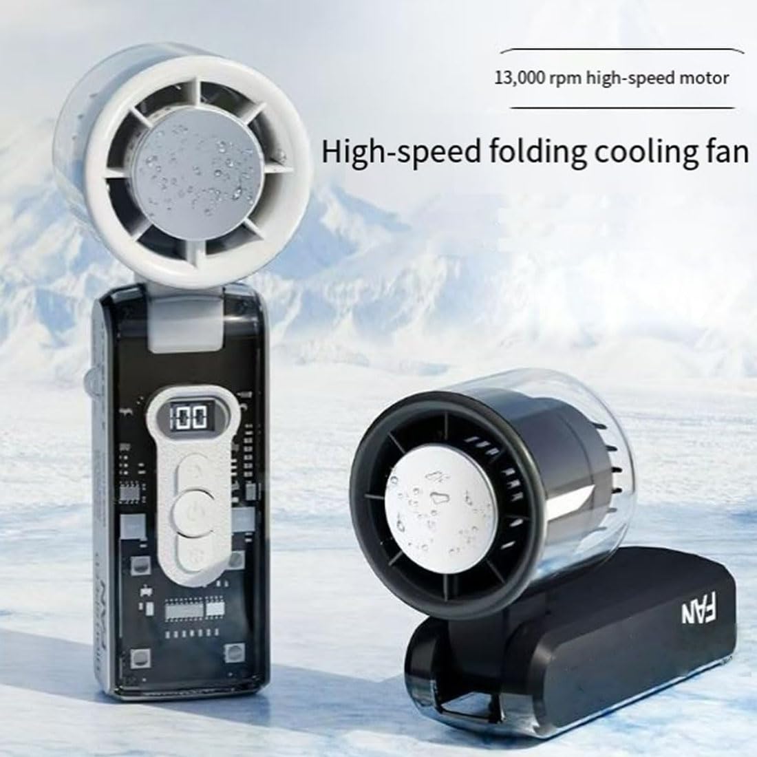 SYLKXE High Power Handheld Fan with Ice Cooler and LED Display, 5000mAh Rechargeable Battery, 6-Speed Turbo Cooling Fan, Portable Travel Essentials