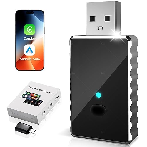 sowkim 2-in-1 Wireless CarPlay & Android Auto Adapter, One-Click User Switching Car Play Wireless Adapter, Converts Wired to Mini Bluetooth Carplay