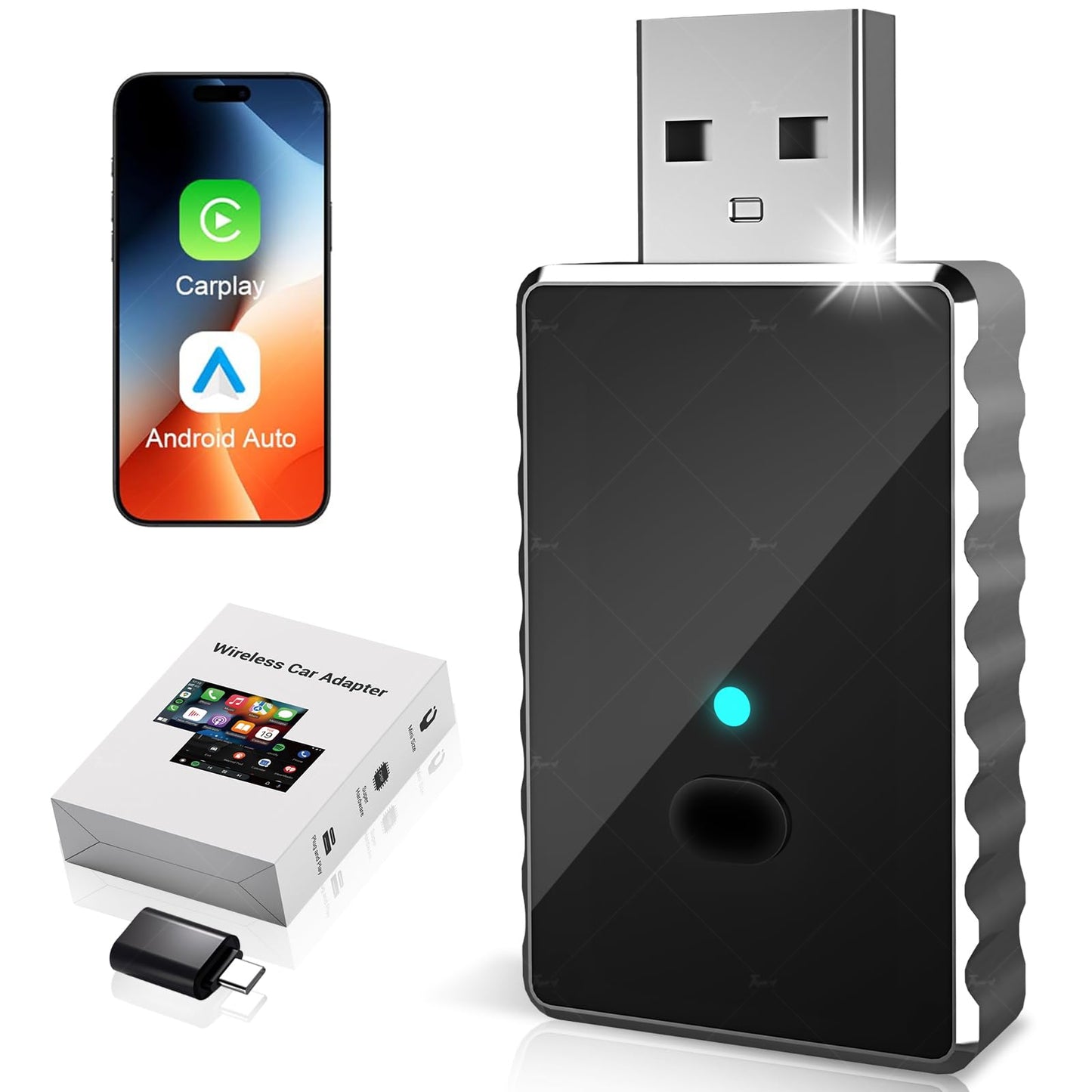 sowkim 2-in-1 Wireless CarPlay & Android Auto Adapter, One-Click User Switching Car Play Wireless Adapter, Converts Wired to Mini Bluetooth Carplay