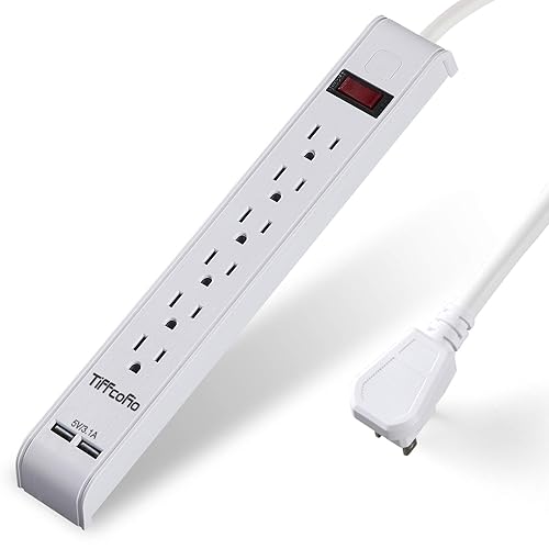 Power Strip Surge Protector with 6 Outlets & 2 USB Ports, 8 Feet Extension Cord, Flat Plug Outlet Strip, 1000 Joules Surge Protection, Wall Mount