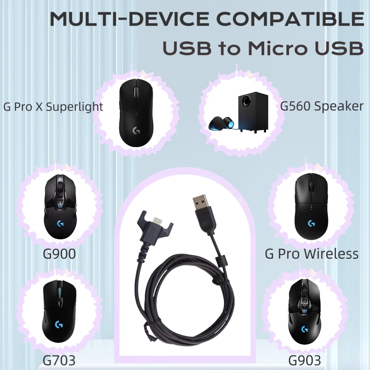 Qnanw USB Charging Cable Compatible with for Logitech G403 G703 G900 G903, G Pro Wireless Mouse, G PRO X Superlight Gaming Mouse, G560 Speaker, G PRO