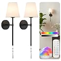 JIMEI Battery Operated Wall Sconces Set of Two Rechargeable Wall Sconce Wireless Wall Lights for Bedroom Wall Lamps with 15 Colors RGBCW Dimmable