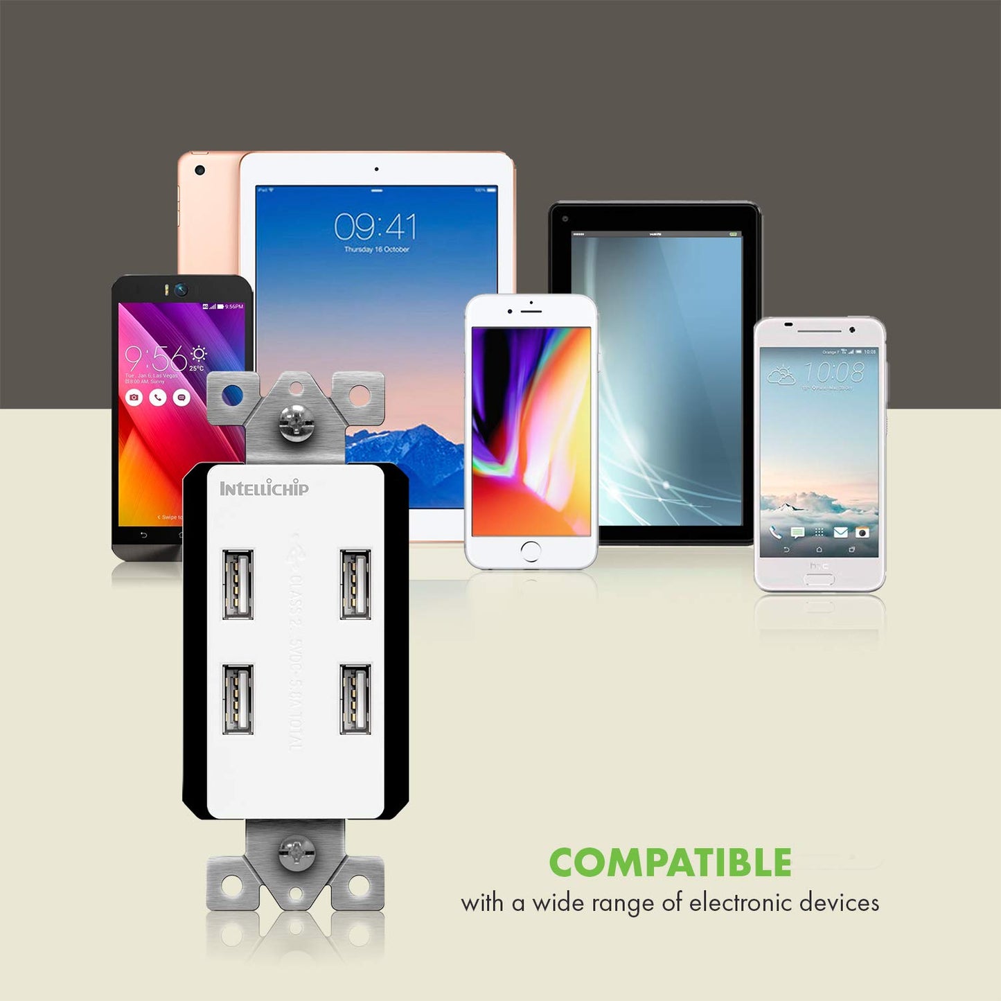 TOPGREENER 5.8A Ultra High Speed USB Quad 4-Port Wall Outlet Receptacle, Compatible with iPhone SE/11/XS/XR/X/8, Samsung Galaxy S20/S10/S9/Note