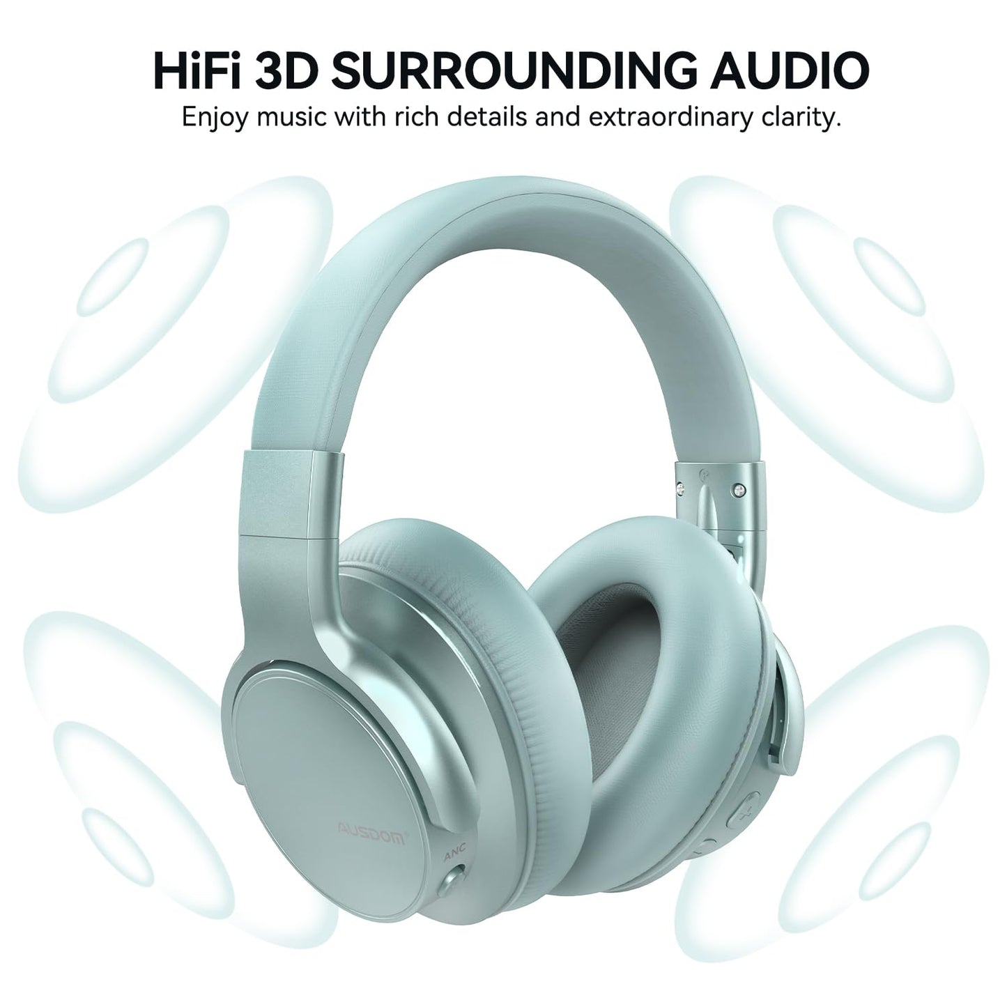 AUSDOM Wireless Noise Cancelling Headphones Bluetooth, E7 Over-Ear ANC Headphones with Microphone, 50Hrs Playtime, Hi-Fi Stereo Sound, USB C Charge…