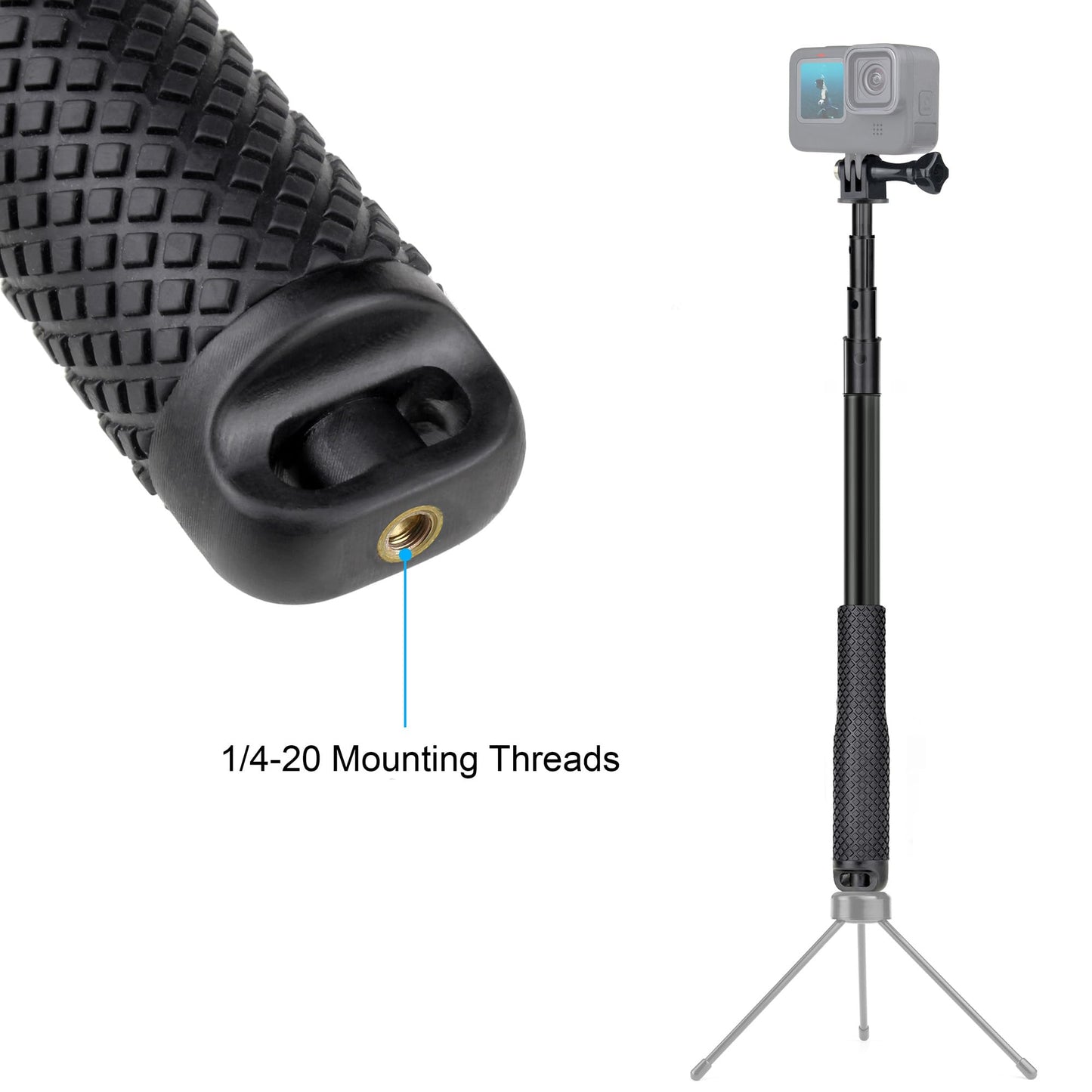 SOONSUN 45'' Waterproof Selfie Stick Extendable Monopod Hand Grip Aluminum Telescopic Pole Compatible with GoPro Hero 13 12 11 10 9 8 7 6 5 4 Session