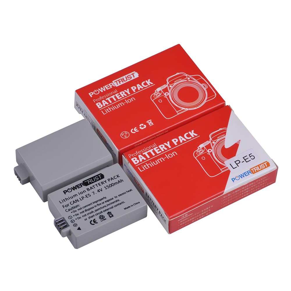 PowerTrust 2X LP-E5 Battery for Canon EOS Rebel XS, Rebel T1i, Rebel XSi, 1000D, 500D, 450D, Kiss X3, Kiss X2, Kiss F