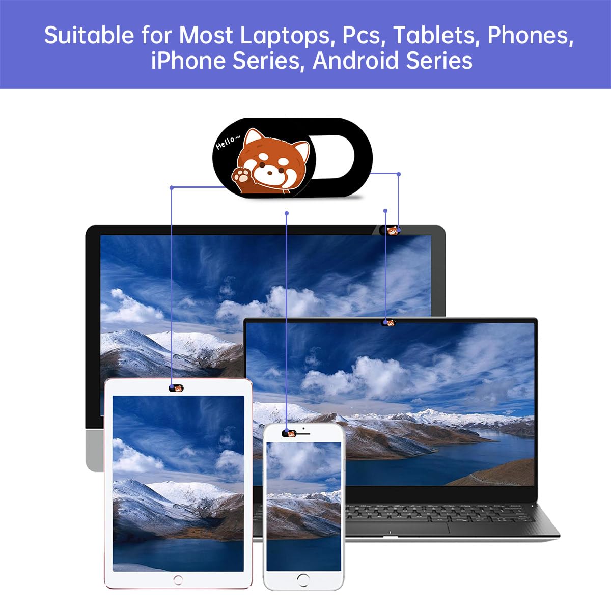 DR. PANDACAT Webcam Cover Slide, Red Panda Camera Blocker 0.028in Ultra-Thin Laptop Camera Cover for MacBook iMac iPhone iPad Tablet Smartphone