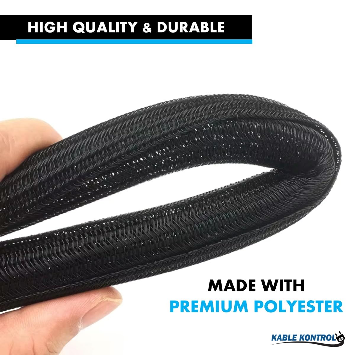 Kable Kontrol 25 Ft - 0.25" Inch Braided Cable Sleeve - Self Closing Split Wire Wrap Cord Hider Organizer Wire Loom Tubing Cover for Automotive