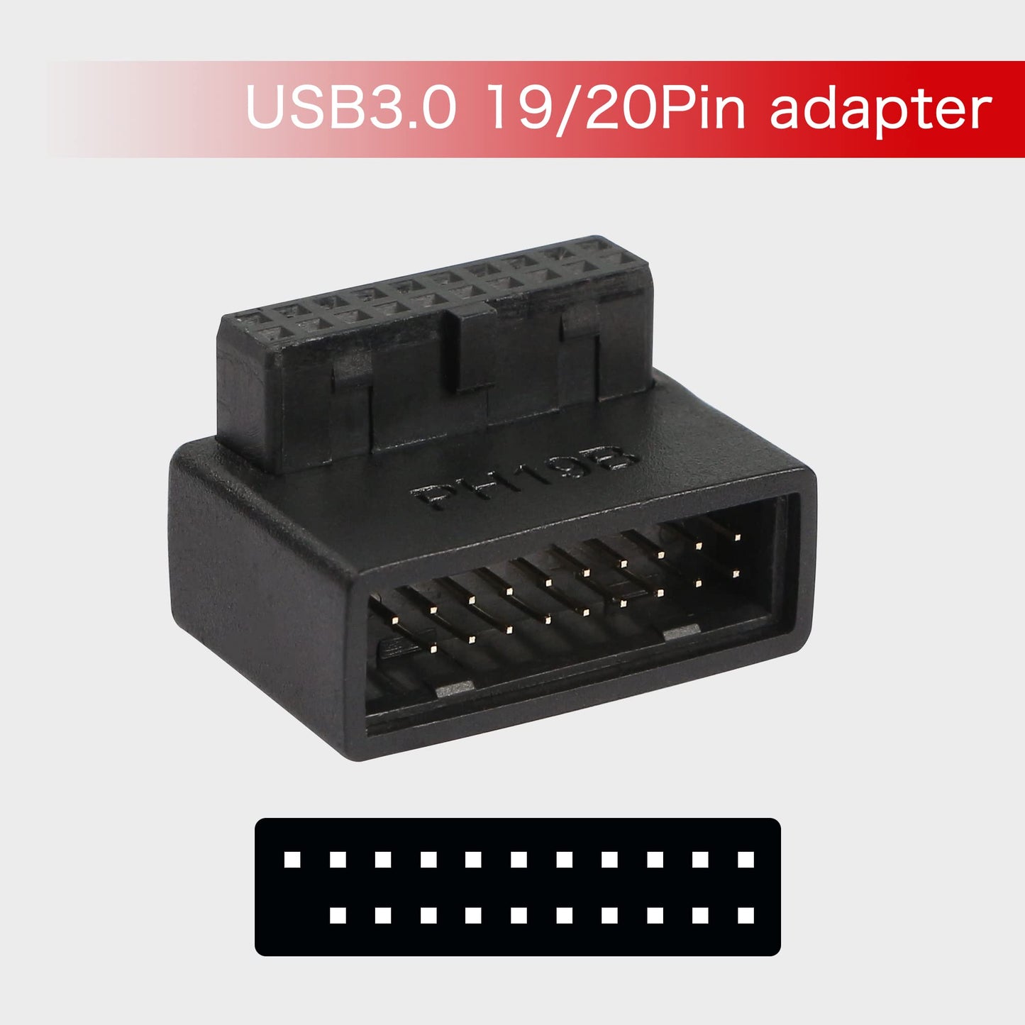 QIANRENON USB 3.0 19/20 Pin 90 Degree Adapter Male to Female L Turn Right Angle Socket for Desktop Motherboard Internal Connector Down Angled(PH19B)