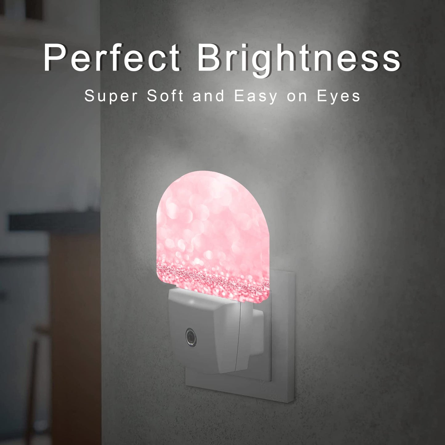 AOWULA Pink Glitter Night Light,Night Lights Plug into Wall Decor for Stairway/Hallway/Kitchen,Dusk to Dawn Sensor Nightlights