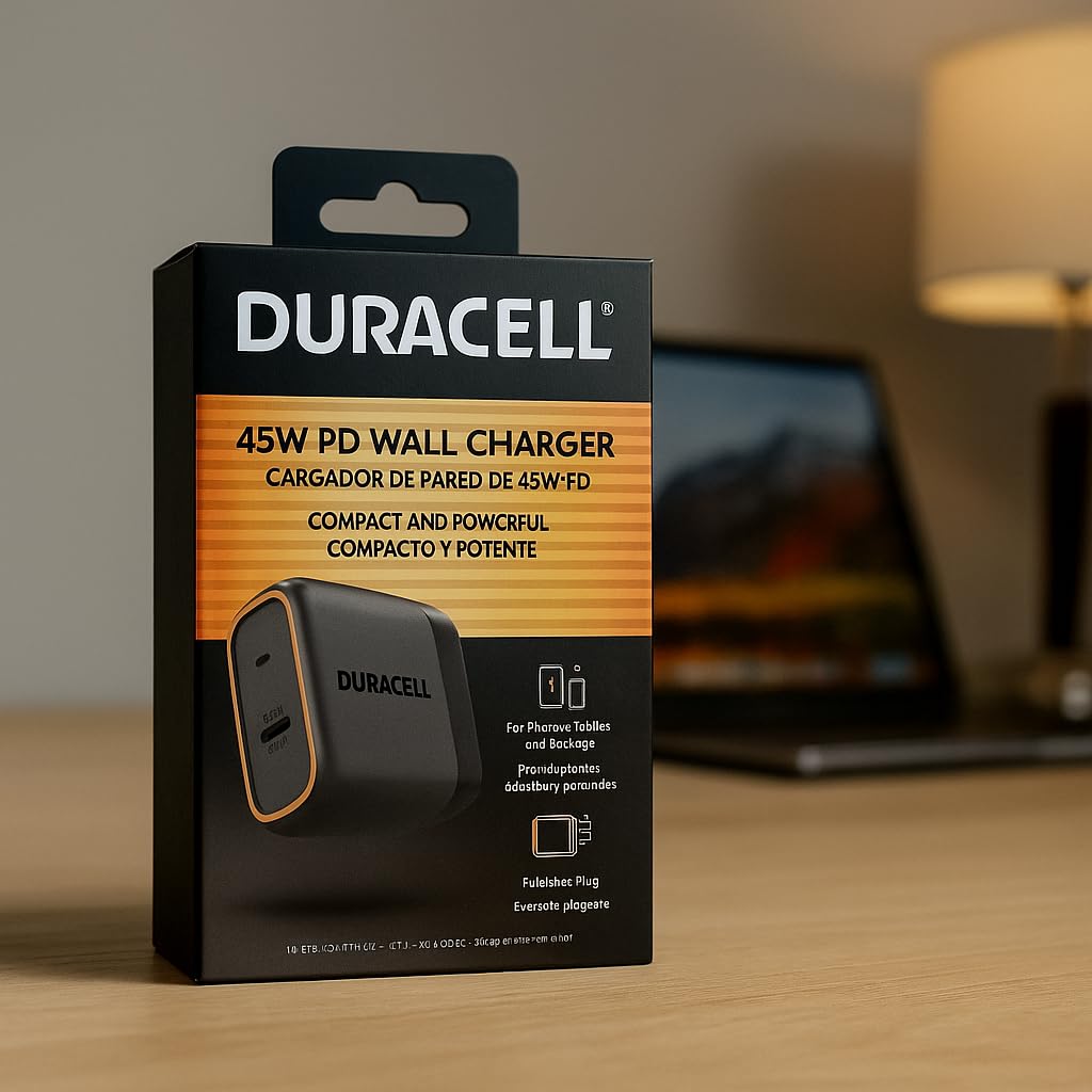 DURACELL 45W PD Folding Wall Plug | USB-C Wall Fast Charger | Excellent for Charging Your Smart Phone | Tablet | Laptop | Convenient for Travel |