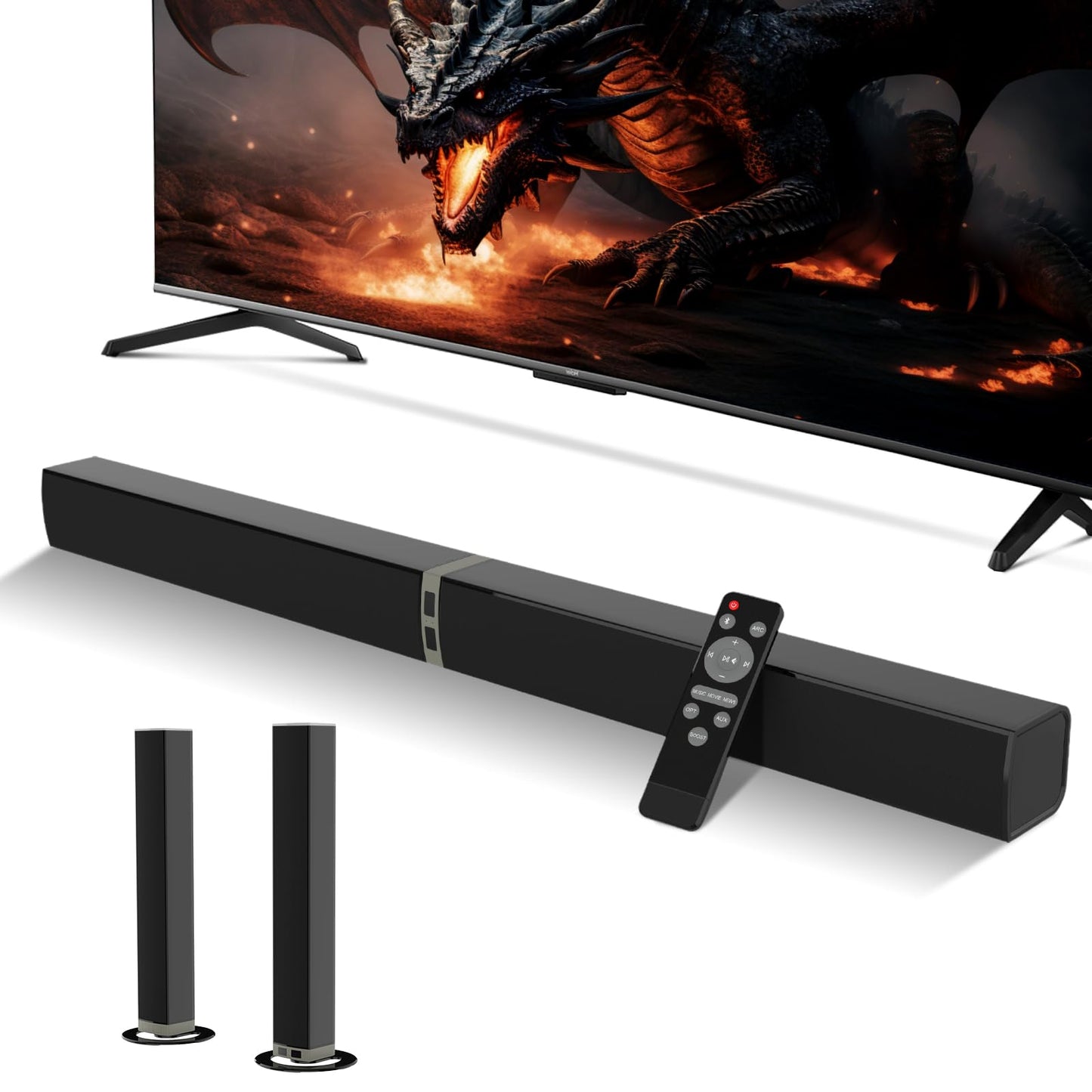 MZEIBO Sound Bar for Smart TV?80W Detachable Bluetooth Soundbar with Powerful Bass, 2-in-1 Home Theater Audio System, ARC/Optical/AUX Connectivity