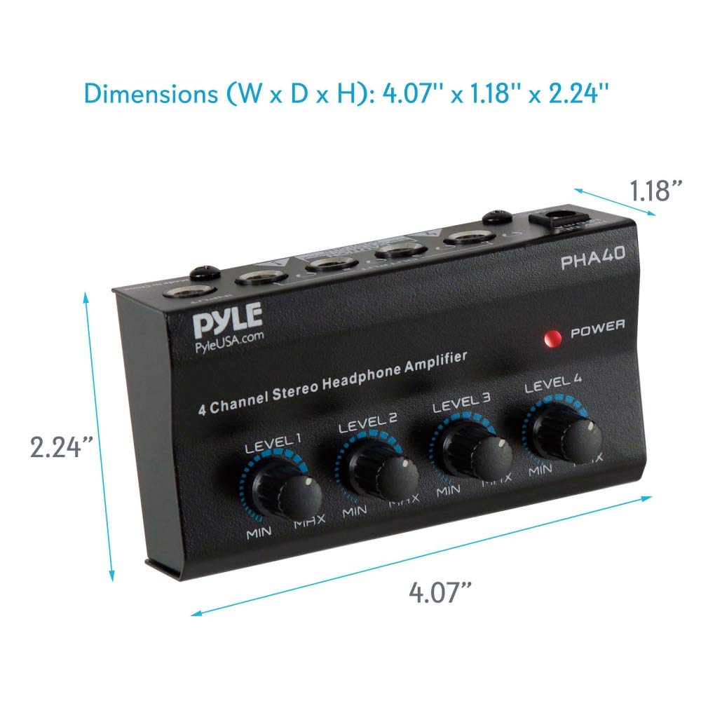 4-Channel Portable Stereo Headphone Amplifier - Professional Multi Channel Mini Earphone Splitter Amp w/ 4 ¼” Balanced TRS Headphones Output Jack