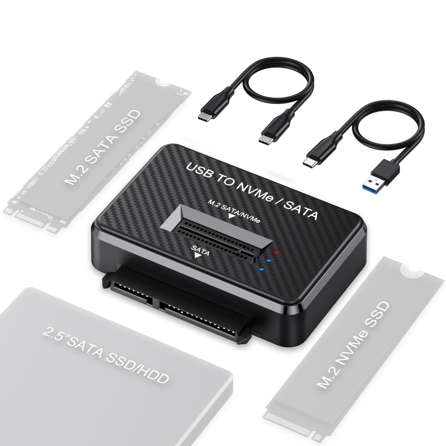 M2 NVMe SATA SSD Enclosure Hard Drive Reader USB 3.2 Gen 2 10Gbps External SSD Reader for 2.5" HDD SSD M.2 NVMe SATA (M Key&M+B Key),Support Sizes