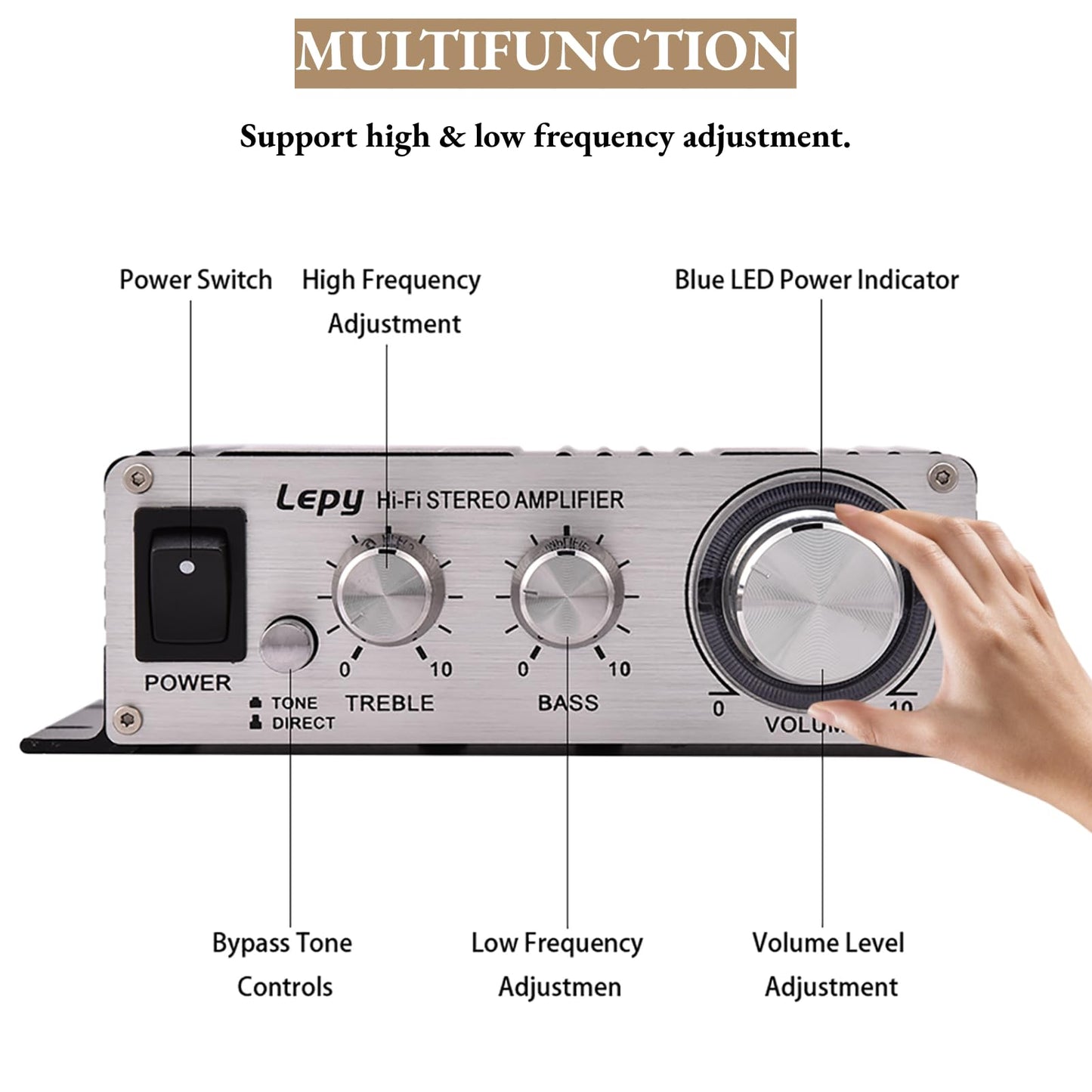 Power Amplifier, Mini 2 Channel HiFi Stereo Auto Car Audio, Power Amplifier Digital Amp with Bass, Treble & Volume Control, for Car, Motorcycle, Boat