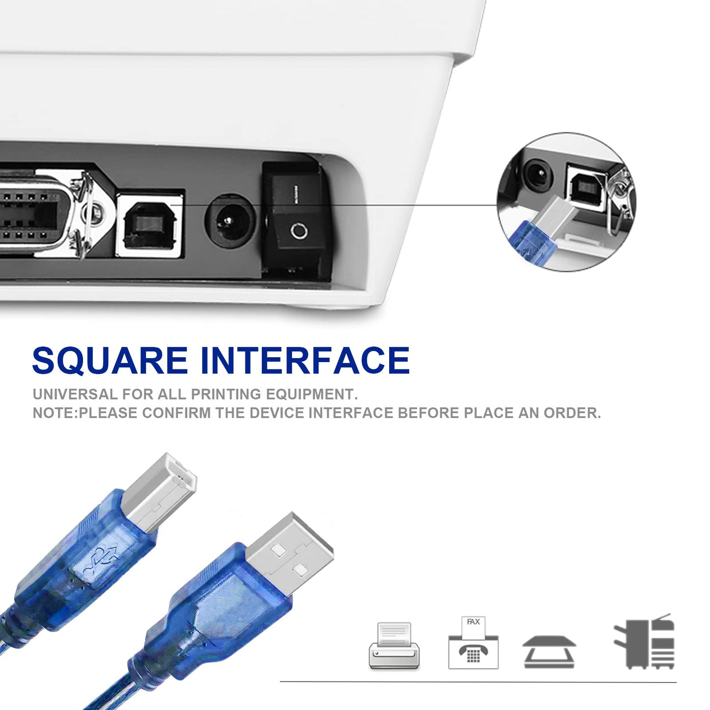 A to B Cord Printer Cable Compatible with HP Laserjet 1020/ P1006/ P2035/ P1102W/ P2055dn/ P3015; HP photosmart 7520/5520/ 5510 Printer-10ft