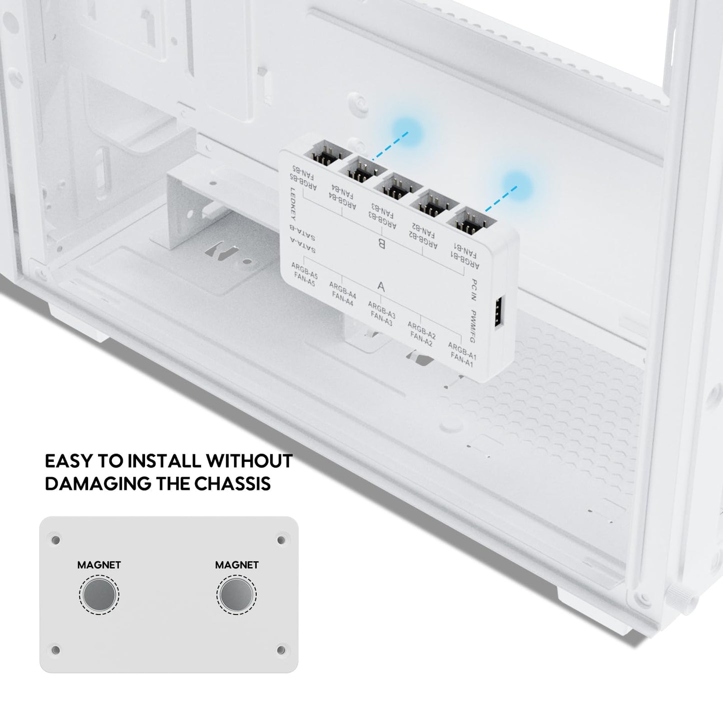 Vetroo ARGB & PWM Case Fan Hub with Remote, SATA Power 10-Port 4-Pin PWM Fan Speed and 10-Port 3-Pin ARGB Lighting Controller (White)