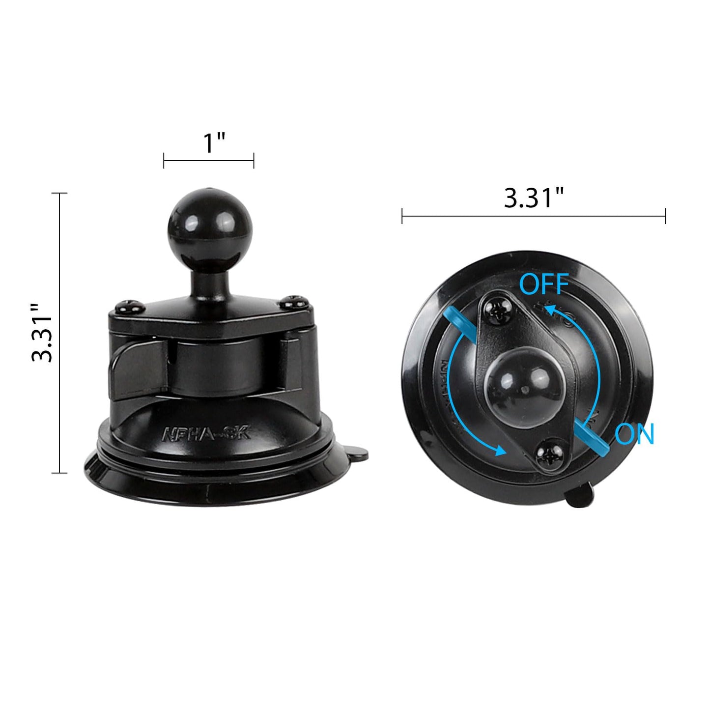 xik 1" Ball Suction Cup Base Mount with 2.36" Double Socket Arm for Phone Tablet Action Cam Mount, 3.5" Large Suction Cup Base for Windshield, Fits