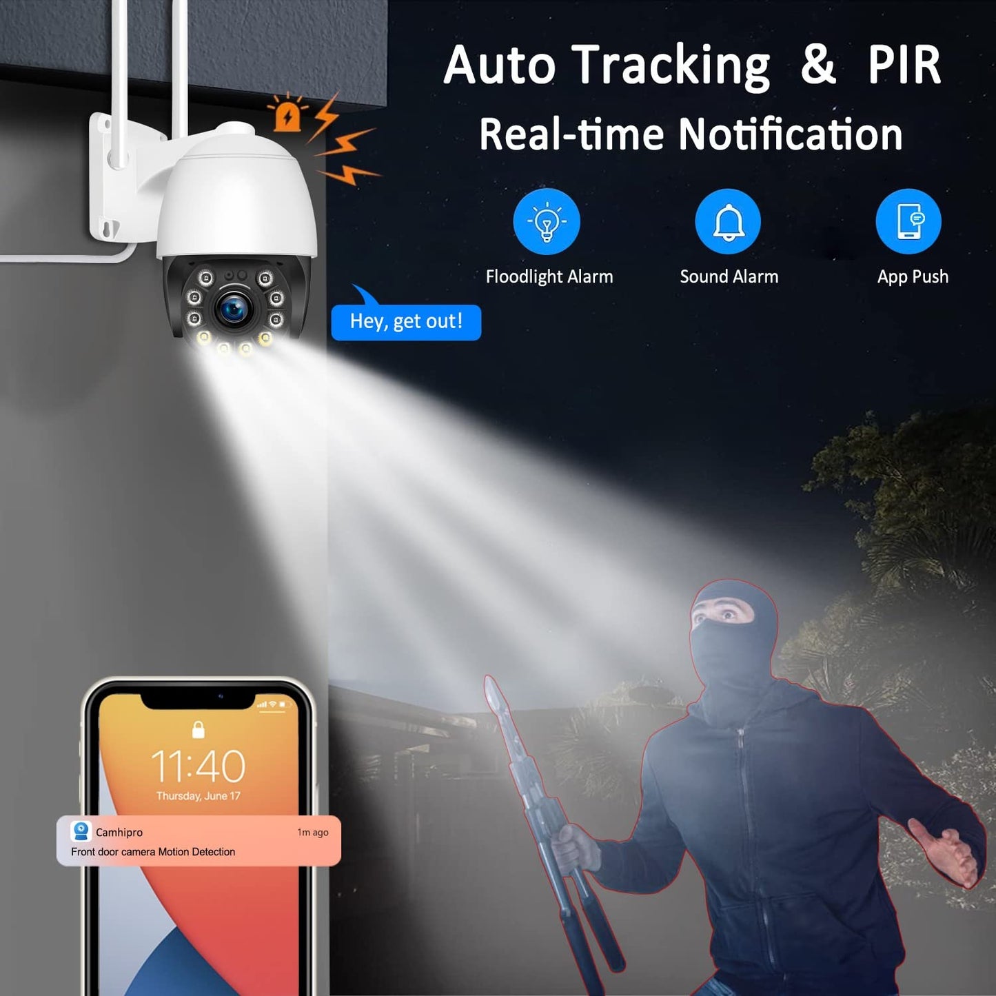 Security Camera Outdoor Wired with Night Vision Color, 360 WiFi Cameras for Home Security, Waterproof Video Surveillance Cameras, Motion Detection