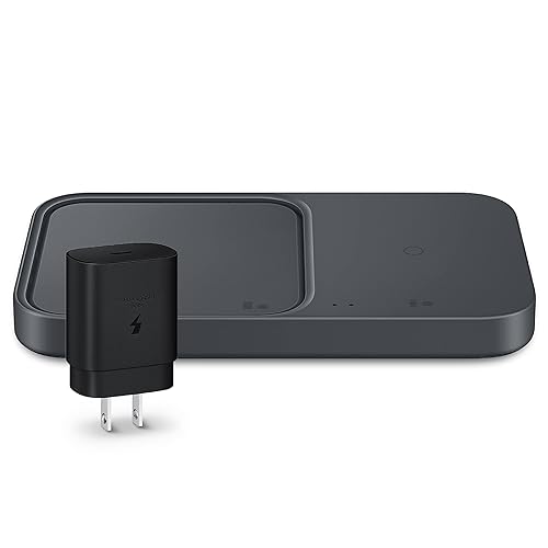 SAMSUNG 15W Wireless Charger Duo w/USB C Cable, Charge 2 Devices at Once, Cordless Super Fast Charging Pad for Galaxy Phones and Devices, 2022, US