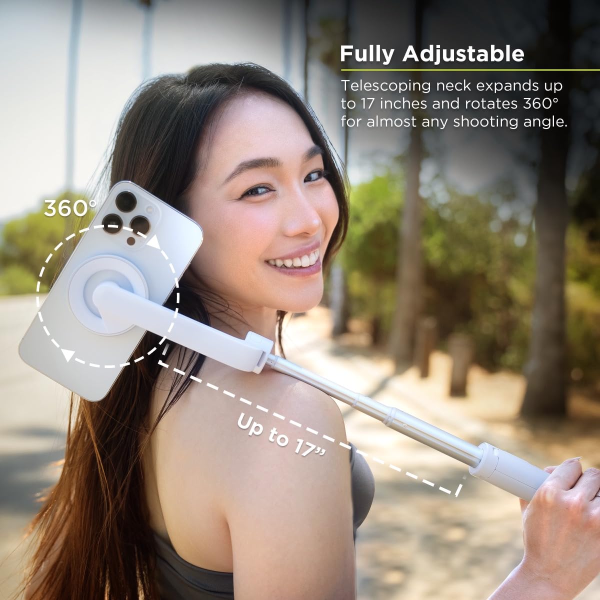 PureGear Magnetic Selfie Stick Tripod Stand with Wireless Remote, Compatible with MagSafe for iPhone 17/16/15/14/13/12 Series and Android Phones