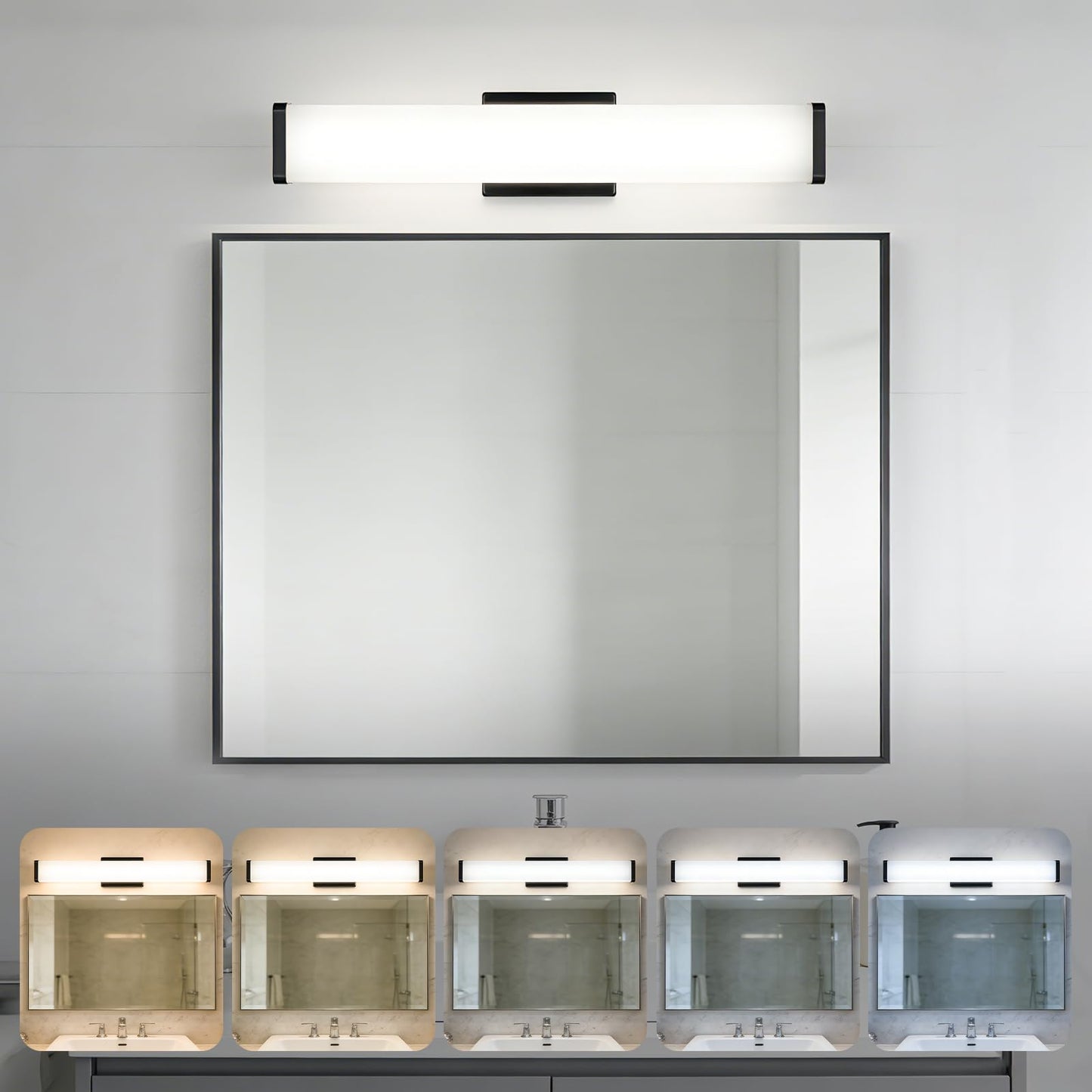 LEDVANCE Sylvania 24" Modern Vanity Lights for Bathroom, 22W, 5 Temperature Select (2700K/3000K/3500K/4000K/6000K), Dimmable, Square Shape, Black