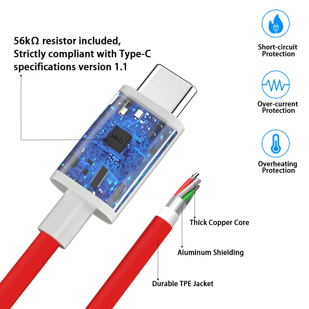 APETOO USB-A to USB-C Cable for OnePlus 15/15R/13/12/11 5G/10 Pro 6FT, 2-Pack A to C Cable for Warp-Charging 65W Super Fast Charge Cord for OnePlus 8