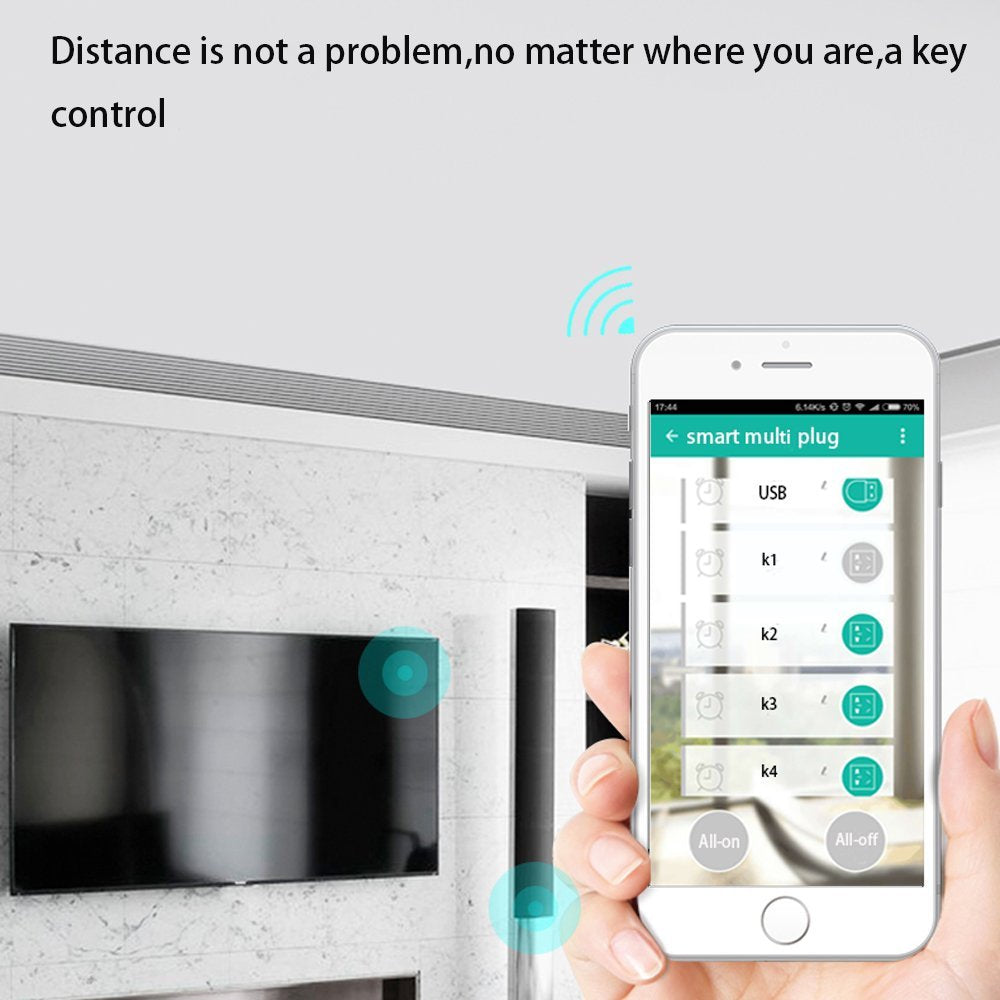 Jinvoo WiFi Smart Power Strip Surge Protector Extension Cord Multi Plug with 4 AC Outlets 4 USB Ports, No Hub Required, Works with Google Home
