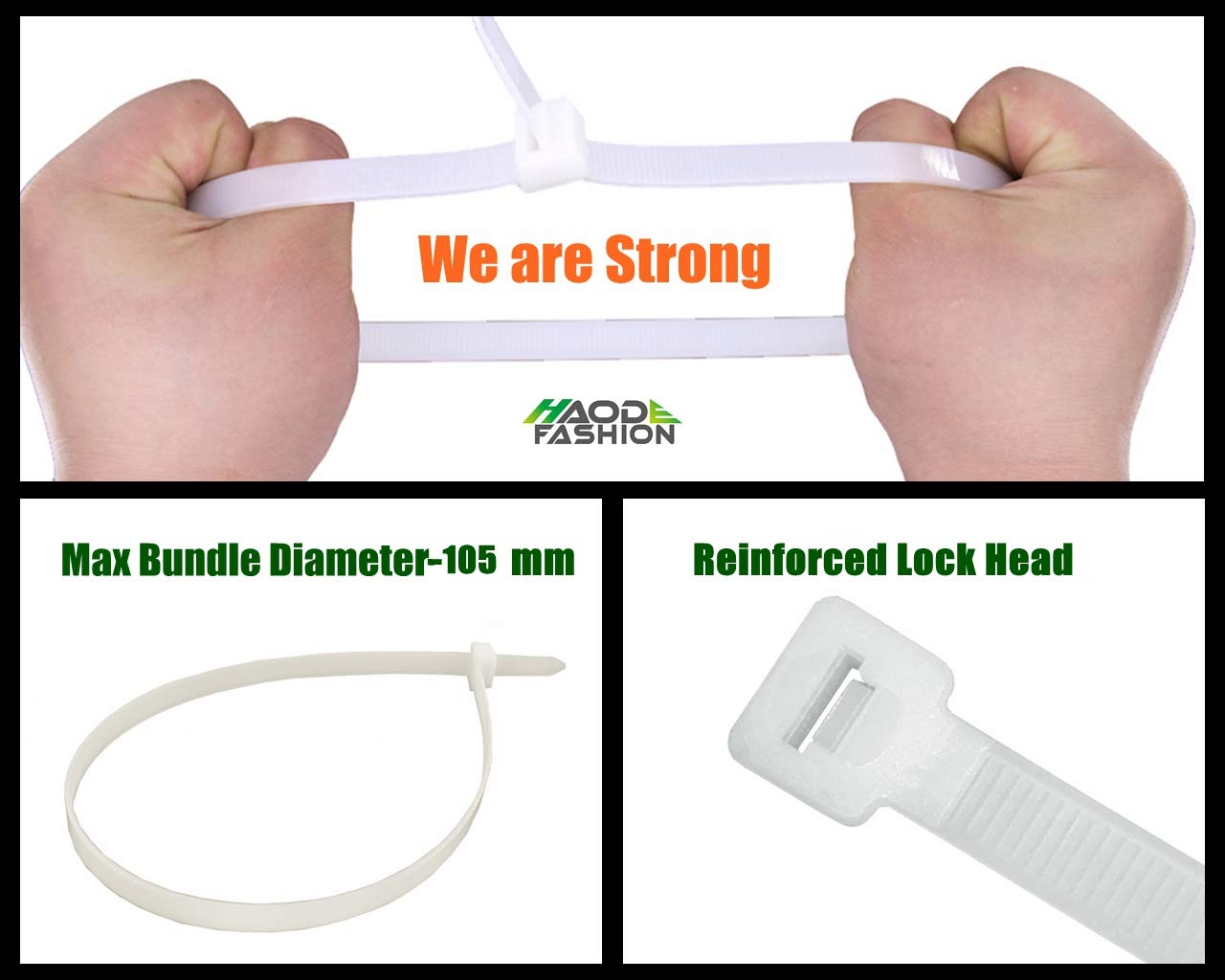 HAODE FASHION Heavy Duty Strong 175 LBS 16 Inch White Clear Color Cable Ties,Outdoor Gardening Tools Plants Ties, Self-locking Adjustable Wire