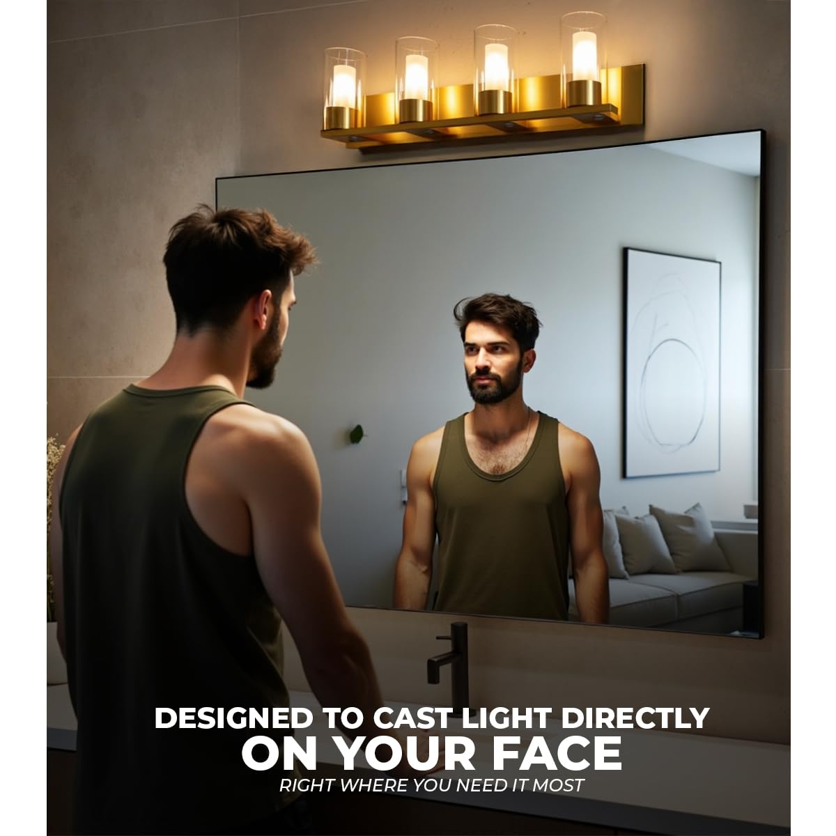 LYTIO 4-Light LED Vanity Bar Light - Modern Bathroom Wall Lamp to Install Over The Sink or Mirror - Includes LED Bulbs (Brass)