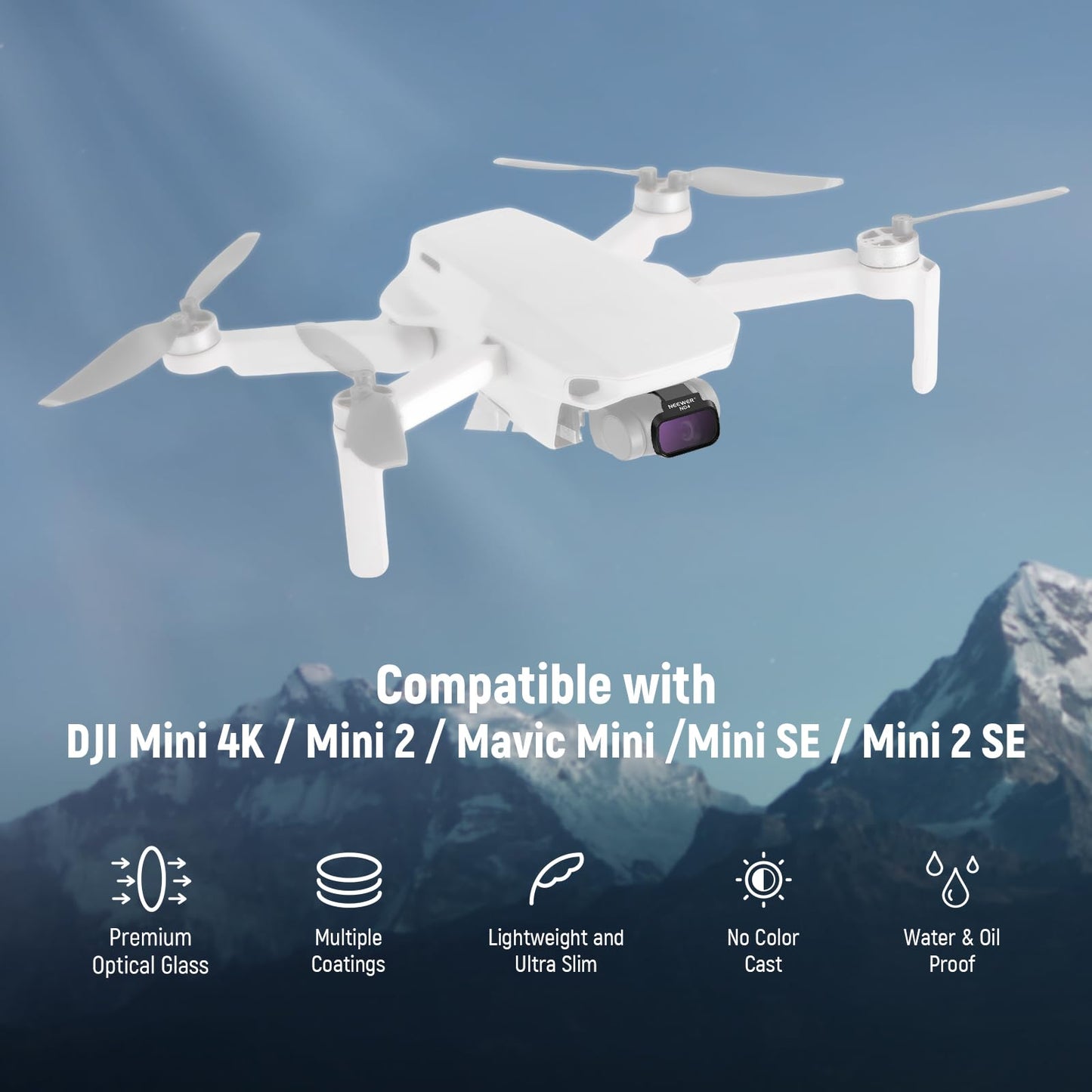 NEEWER ND Filter Set Compatible with DJI Mini 4K/2 SE/SE/2/Mavic Mini (4 Pack) ND4 + ND8 + ND16 + ND32 Snap On Multicoated HD Optical Glass Neutral