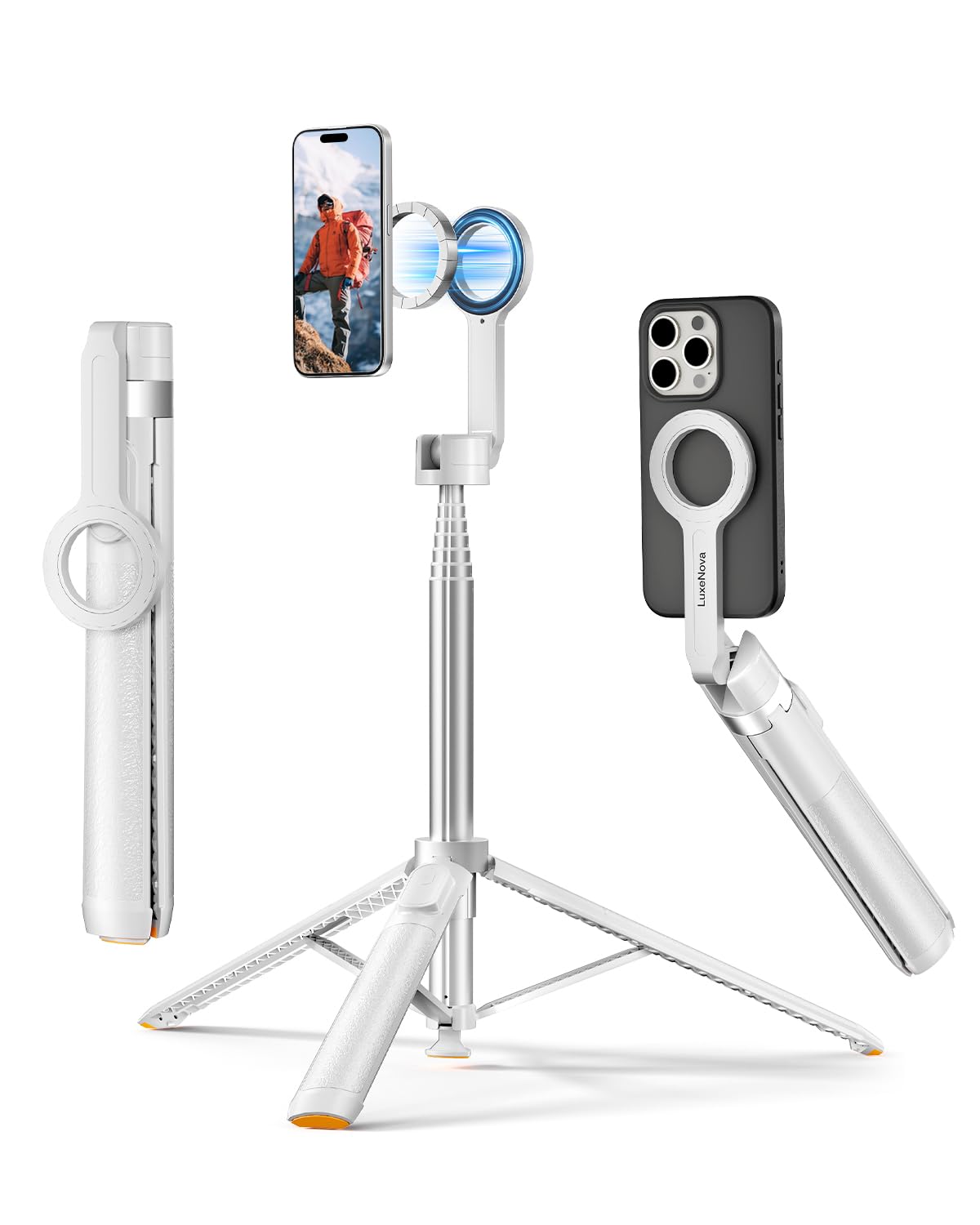 72'' Magnetic Selfie Stick Tripod for iPhone MagSafe - One-Click Open Stable Stand, Strong Magnetic Mount, 360° Rotation, Extendable Aluminum