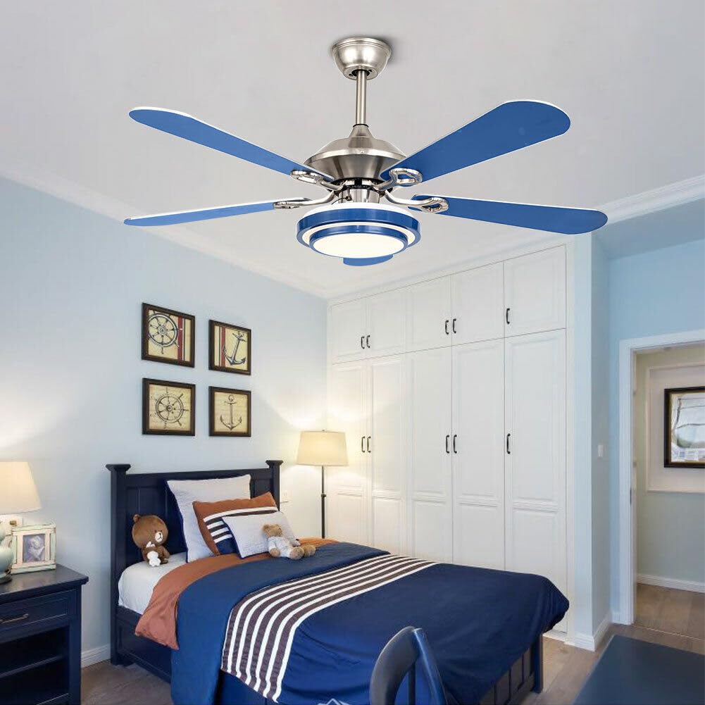 WATEBATH 52" Ceiling Fans with Lights and Remote,LED Dimmable Modern Ceiling Fan with 3 Color Temperature,Memory Function,5 Dual Finish Blades,Indoor