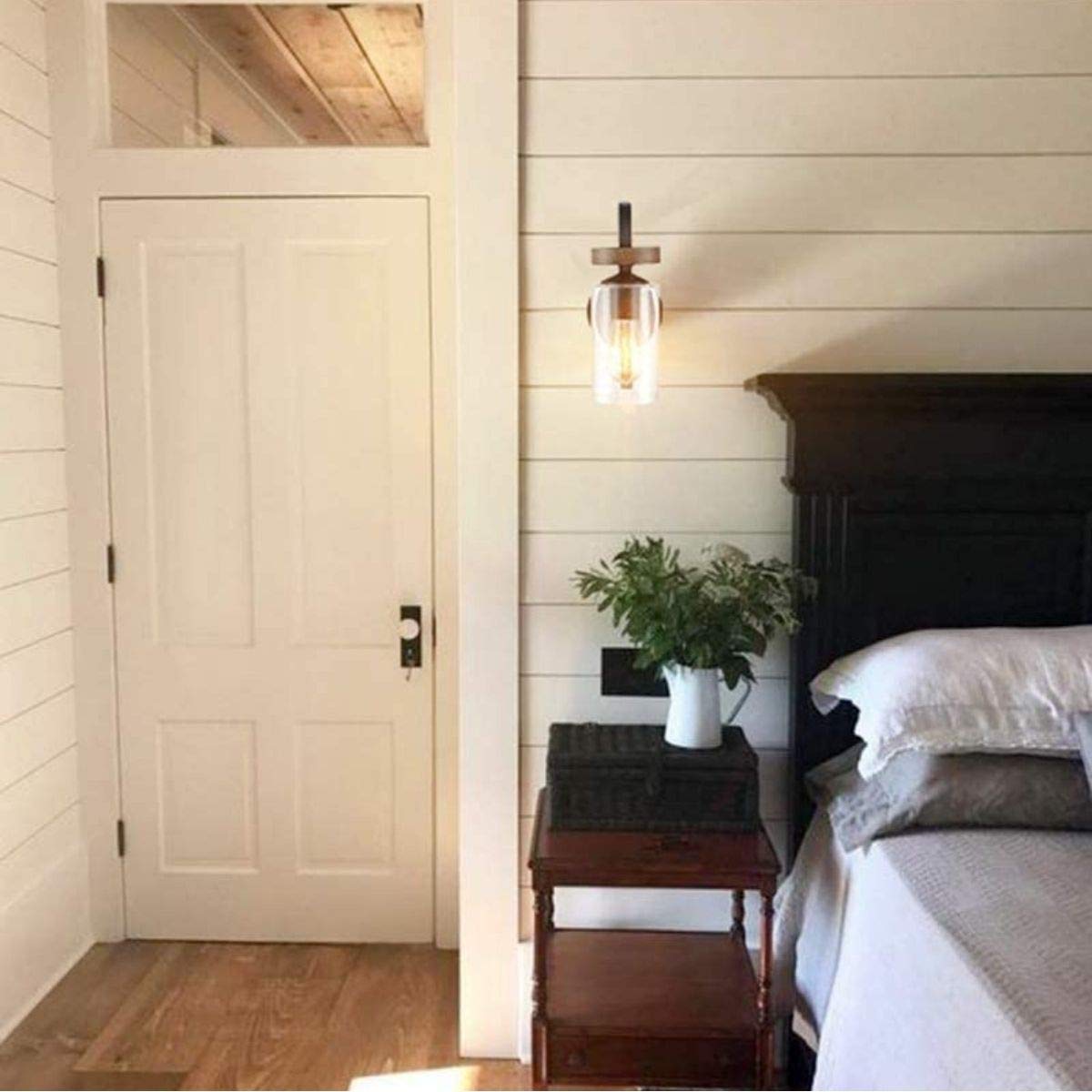 HYDELITE Industrial Seeded Cylindrical Glass Black Wall Sconce | Farmhouse Black & Wood Grain Finish Accented Bathroom Wall Light Oil Rubbed Bronze