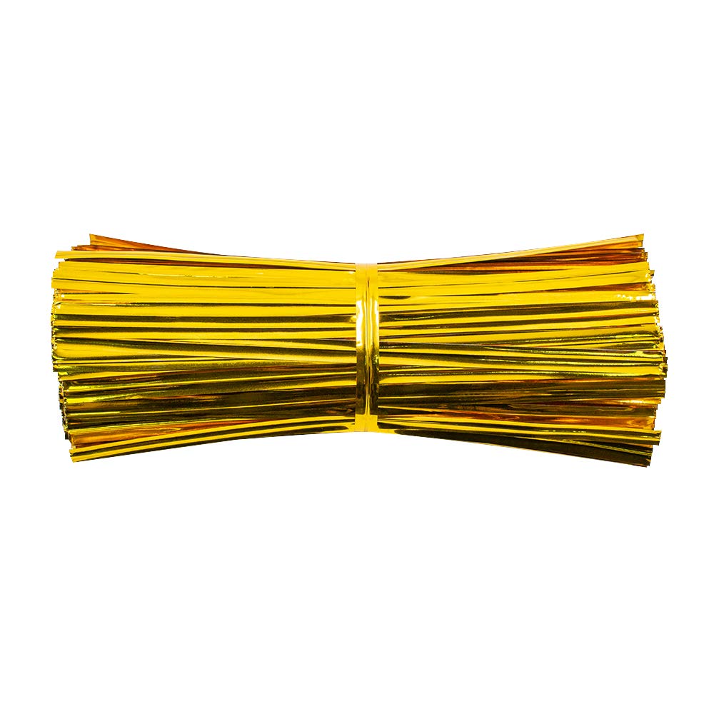 JoyRay 760PCS 4 Inches Metallic Twist Ties Plastic Cable Ties Reusable for Bread/Candy/Cookies/Party Cello and Bakery Bags(Gold)